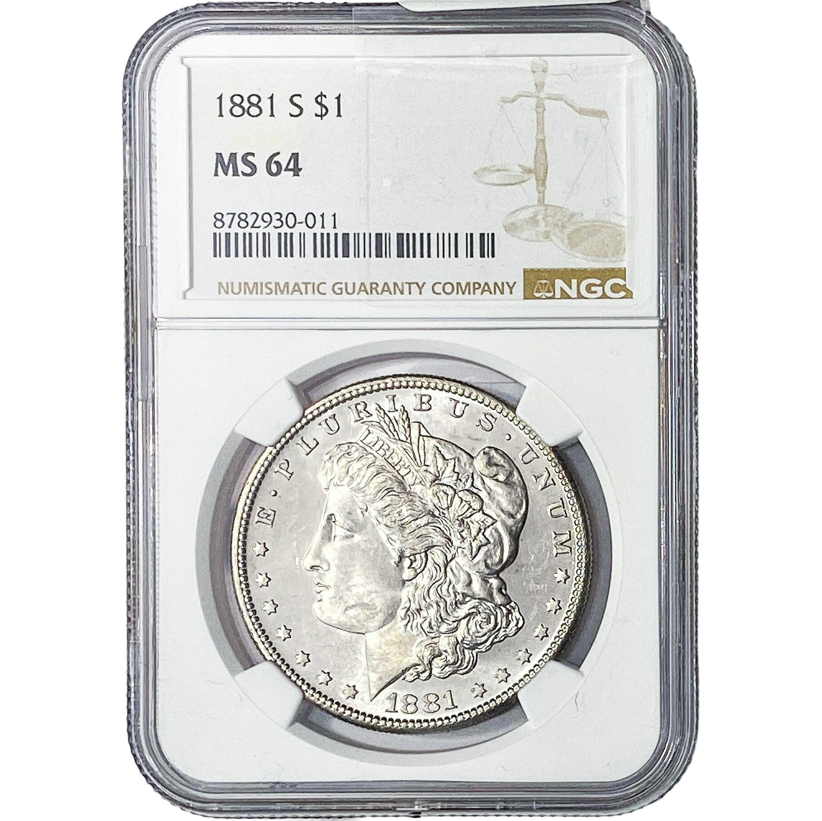 1881-S Morgan Silver Dollar NGC MS64: 1881-S Morgan Silver Dollar NGC MS64