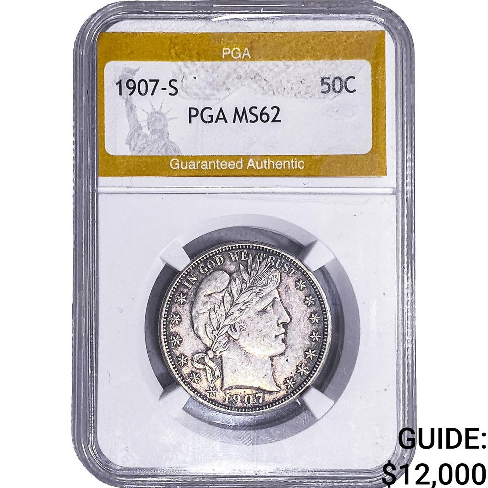 1907-S Barber Half Dollar PGA MS62: 1907-S Barber Half Dollar PGA MS62