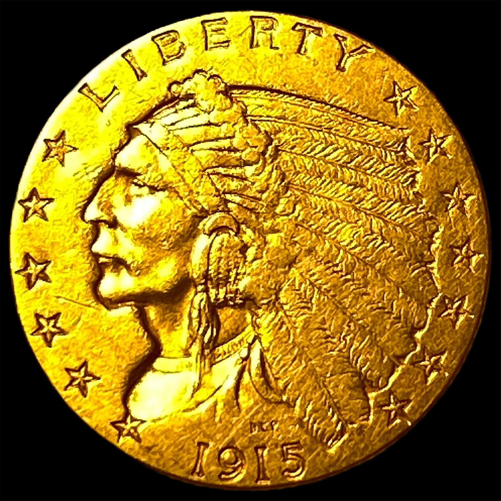 1915 Indian Head Gold $2.5 Quarter Eagle CLOSELY UNCIRCULATED: 1915 Indian Head Gold $2.5 Quarter Eagle CLOSELY UNCIRCULATED