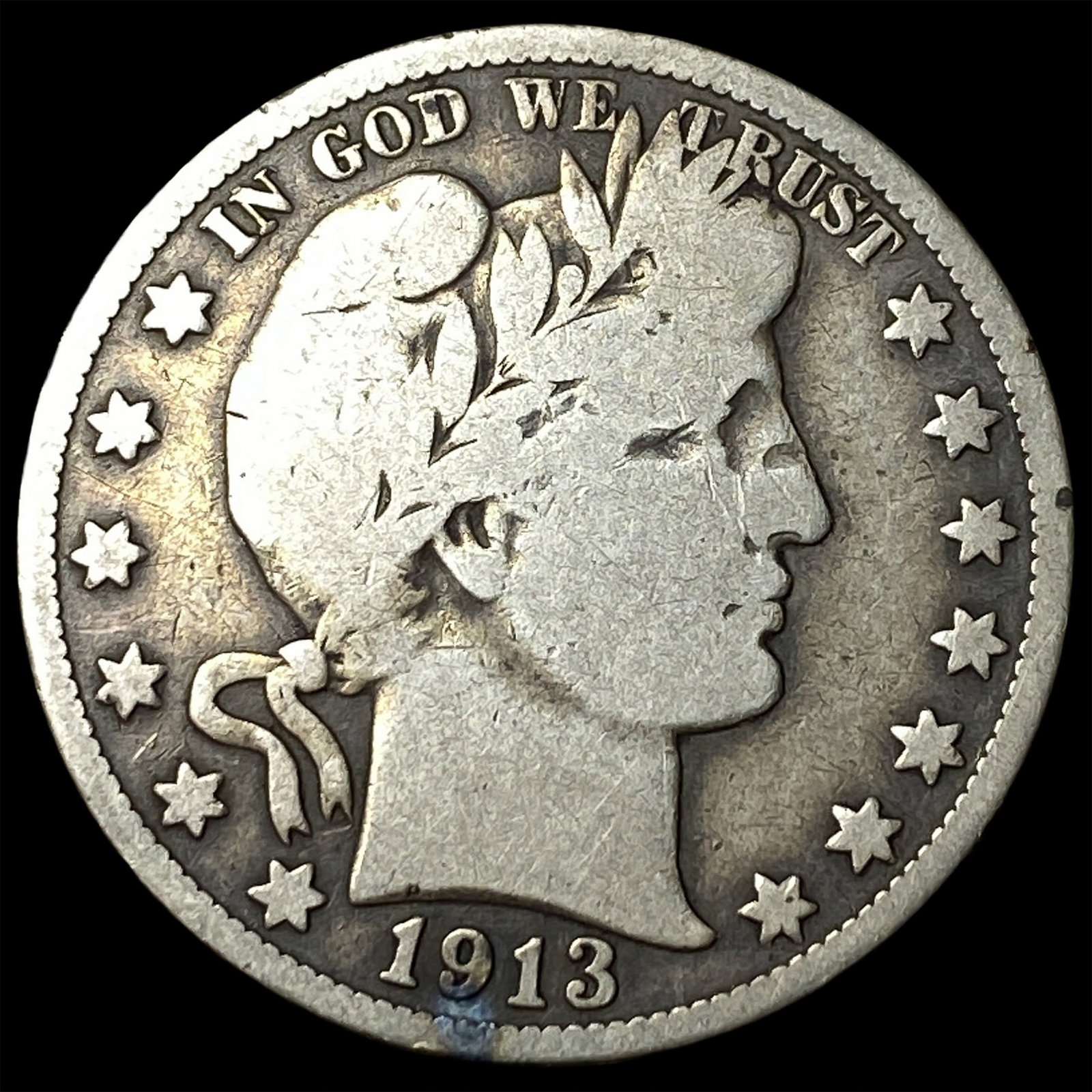 1913 Silver Half Dollar Barber NICELY CIRCULATED: 1913 Silver Half Dollar Barber NICELY CIRCULATED