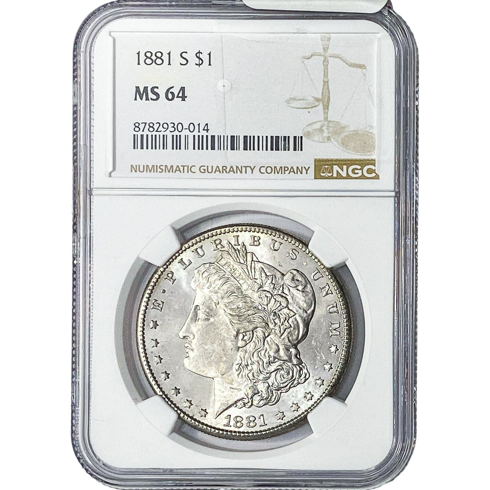 1881-S Morgan Silver Dollar NGC MS64: 1881-S Morgan Silver Dollar NGC MS64