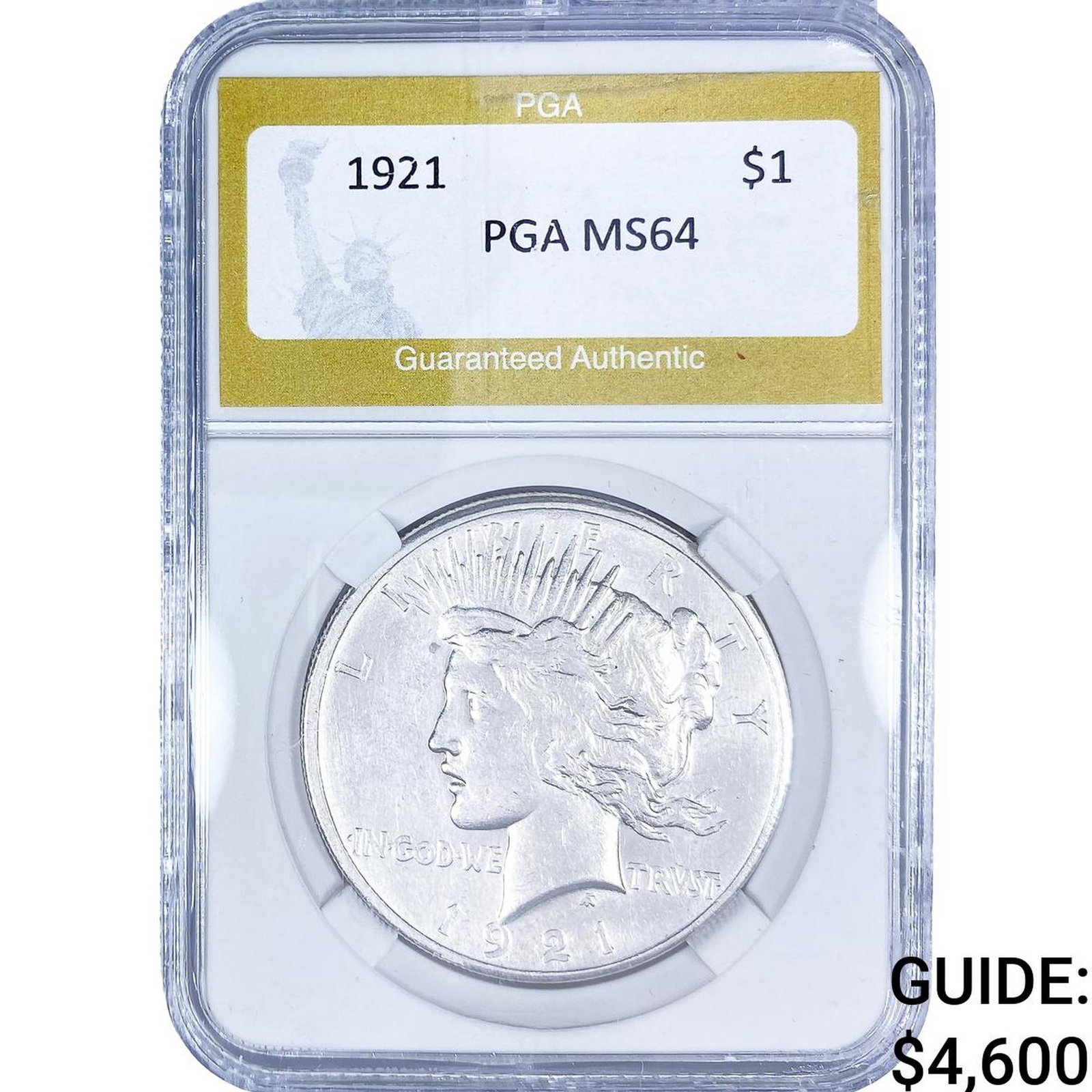 1921 Silver Peace Dollar PGA MS64: 1921 Silver Peace Dollar PGA MS64