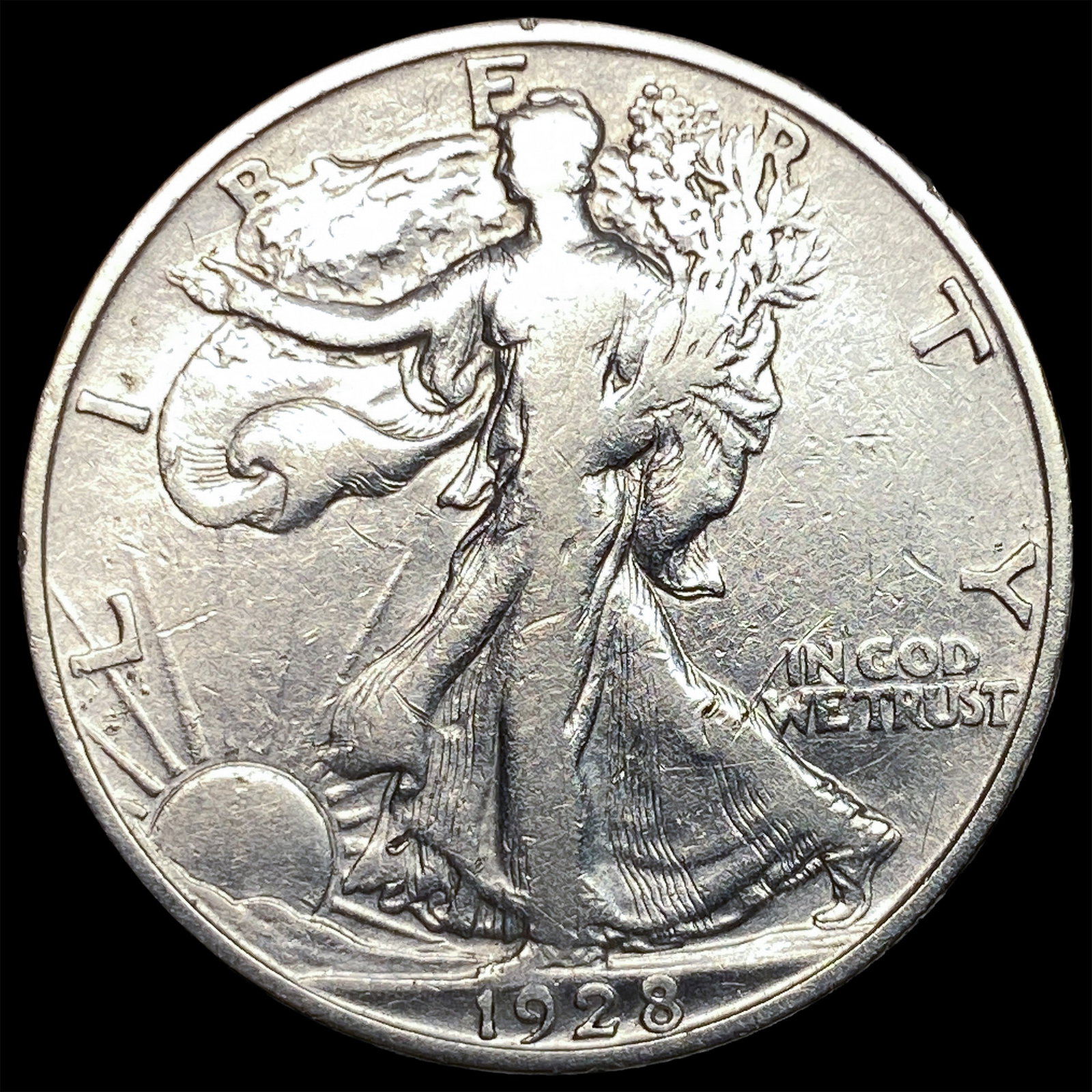 1928-S Silver Half Dollar Walking Liberty LIGHTLY CIRCULATED: 1928-S Silver Half Dollar Walking Liberty LIGHTLY CIRCULATED
