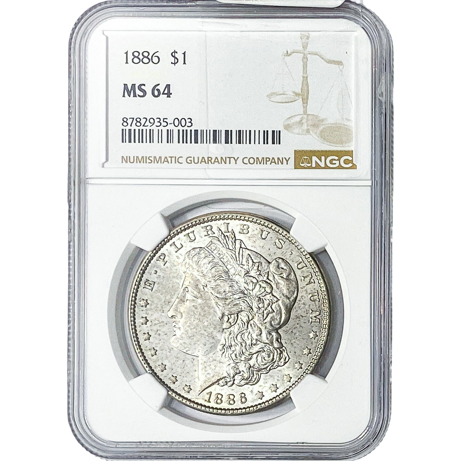 1886 Morgan Silver Dollar NGC MS64: 1886 Morgan Silver Dollar NGC MS64