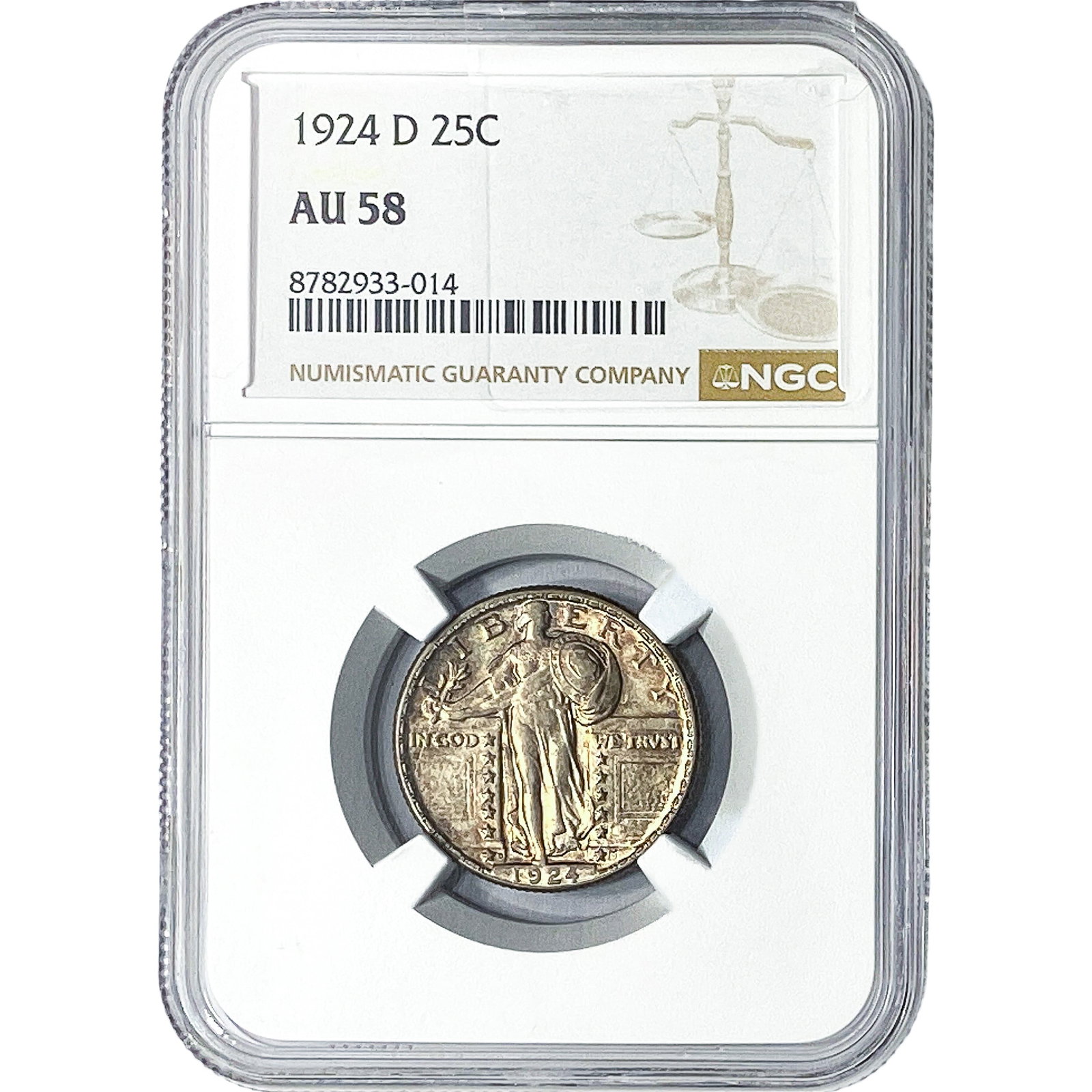 1924-D Standing Liberty Quarter NGC AU58: 1924-D Standing Liberty Quarter NGC AU58