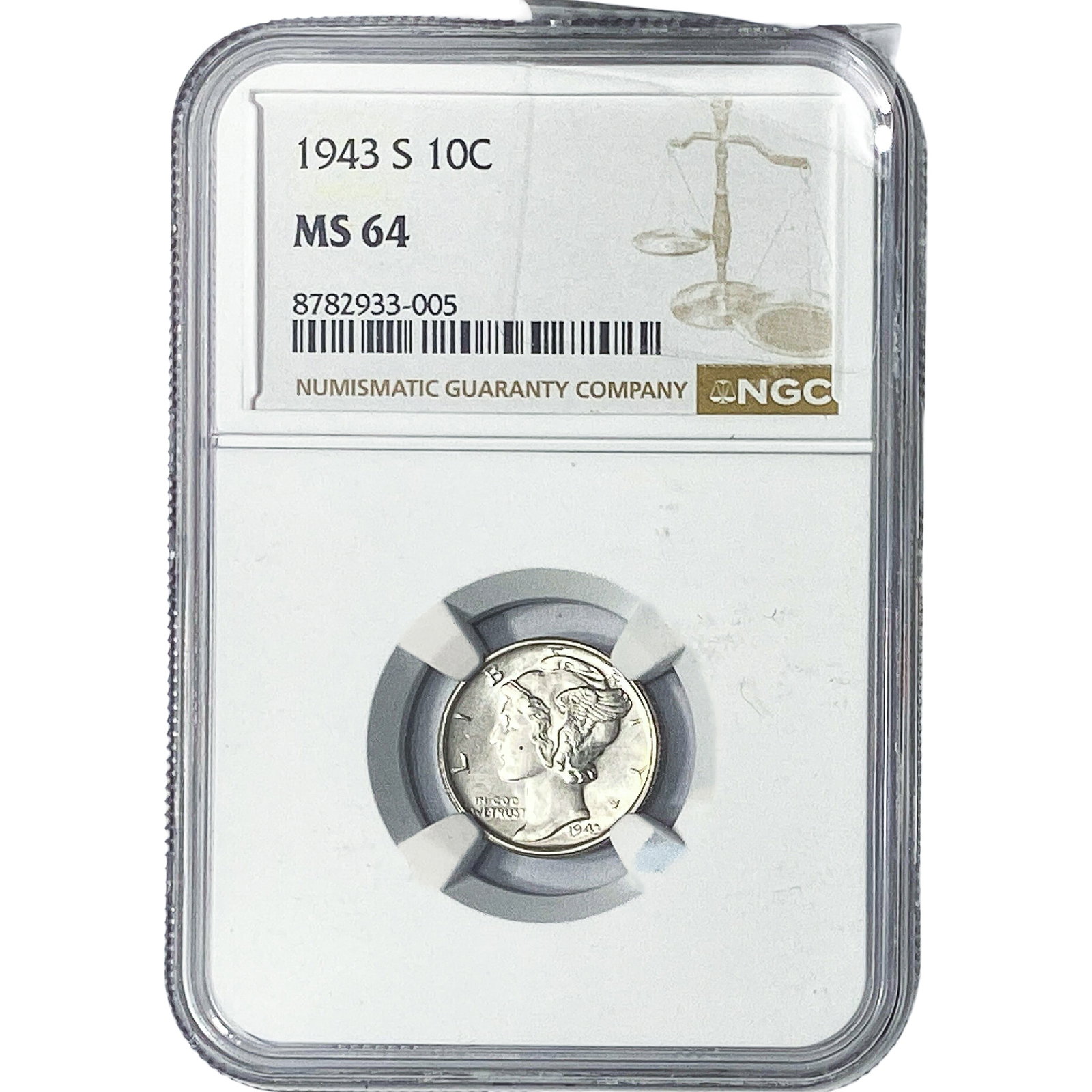 1943-S Mercury Silver Dime NGC MS64: 1943-S Mercury Silver Dime NGC MS64