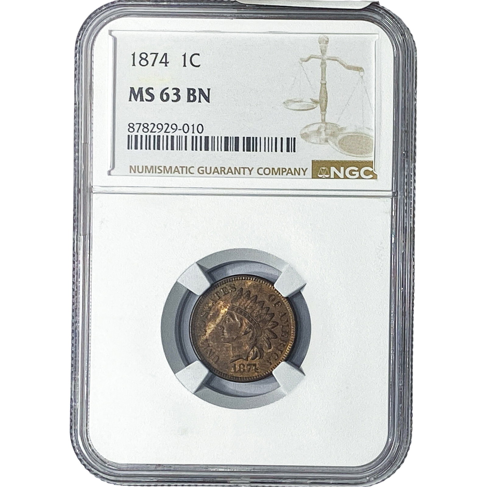 1874 Indian Head Cent NGC MS63 BN: 1874 Indian Head Cent NGC MS63 BN