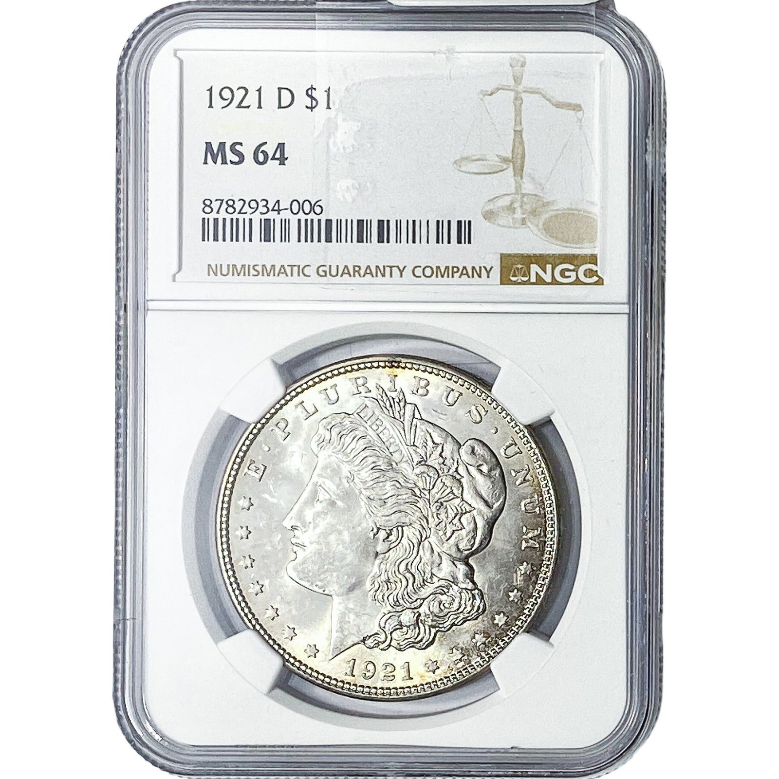 1921-D Morgan Silver Dollar NGC MS64: 1921-D Morgan Silver Dollar NGC MS64