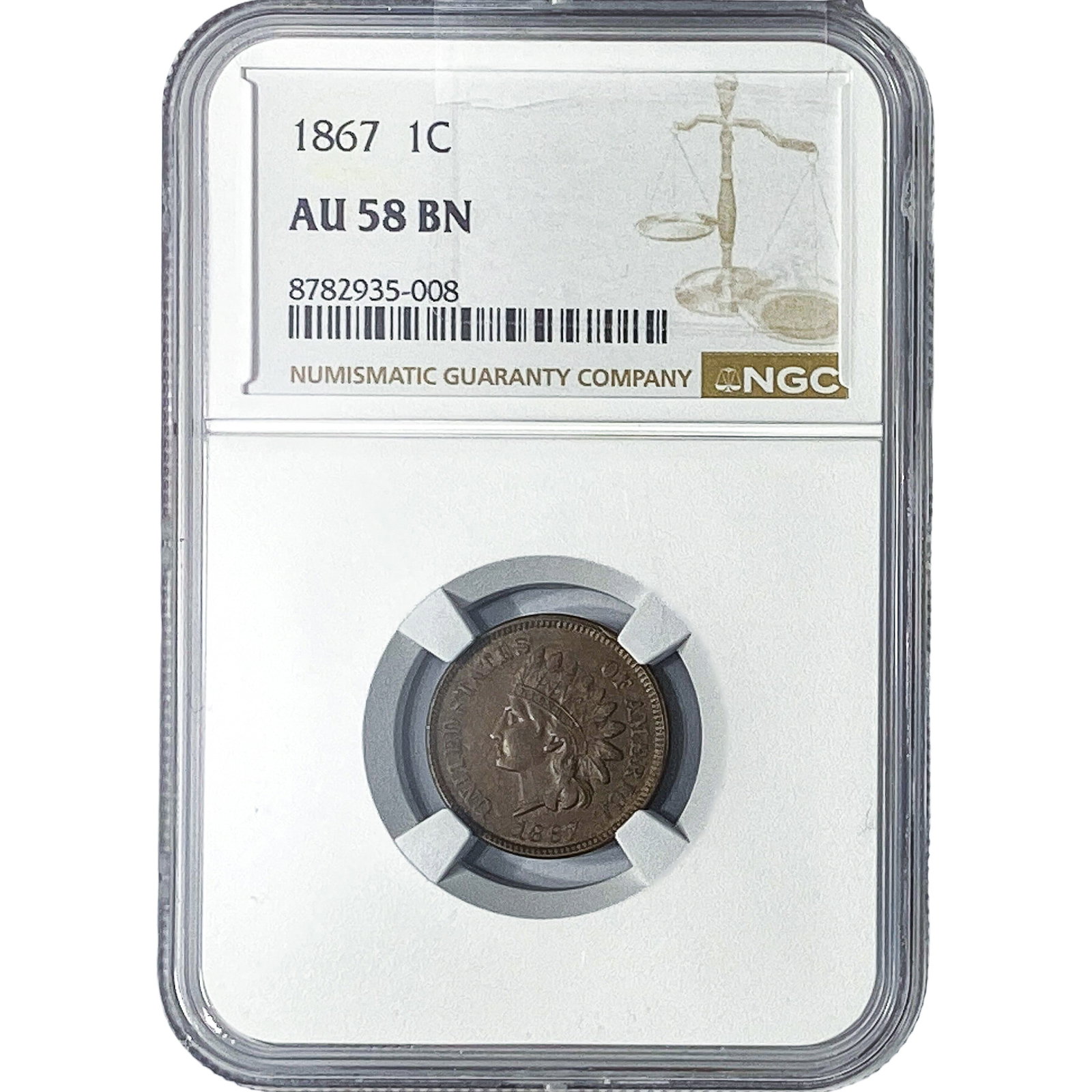 1867 Indian Head Cent NGC AU58 BN: 1867 Indian Head Cent NGC AU58 BN
