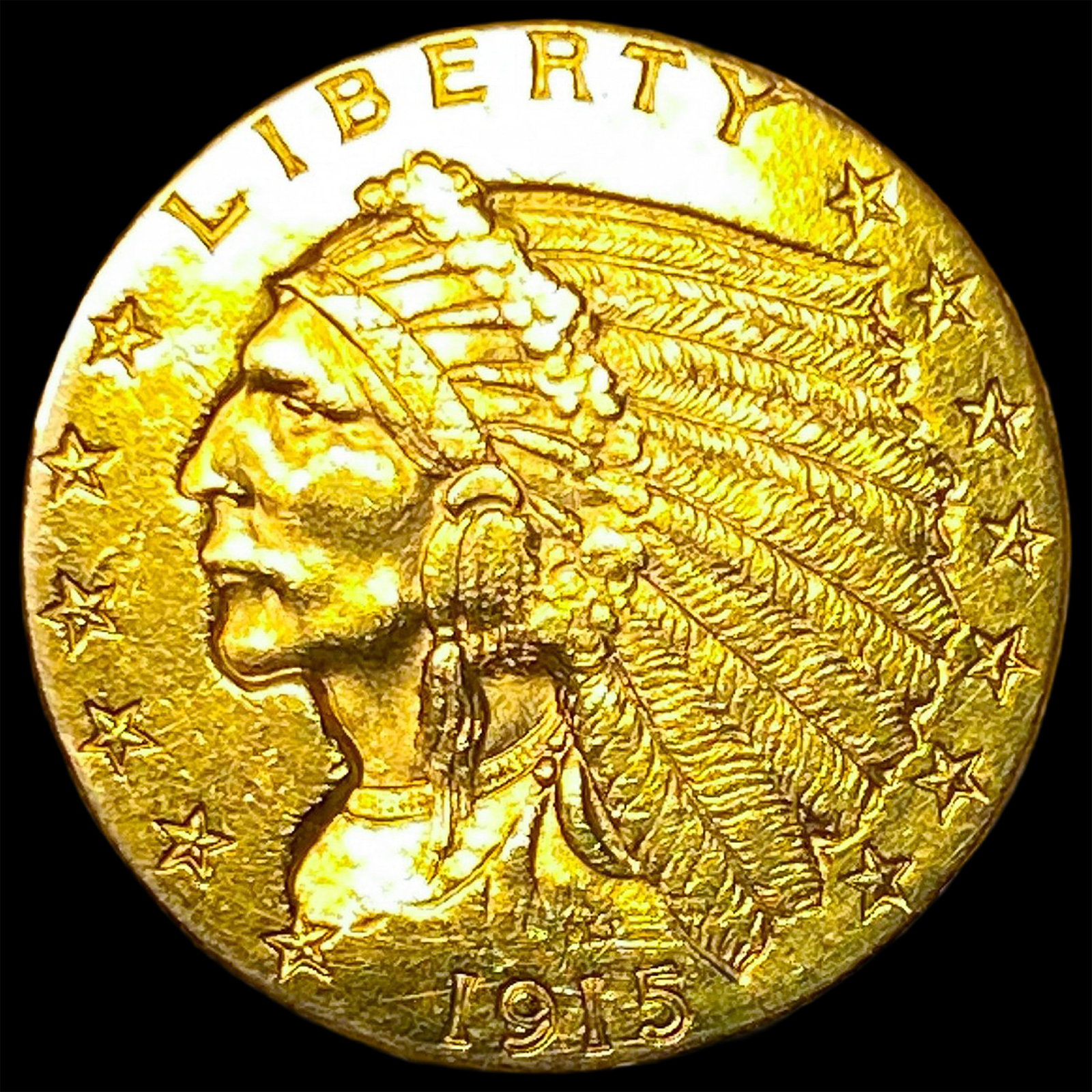1915 Indian Head Gold $2.50 Quarter Eagle CLOSELY UNCIRCULATED: 1915 Indian Head Gold $2.50 Quarter Eagle CLOSELY UNCIRCULATED