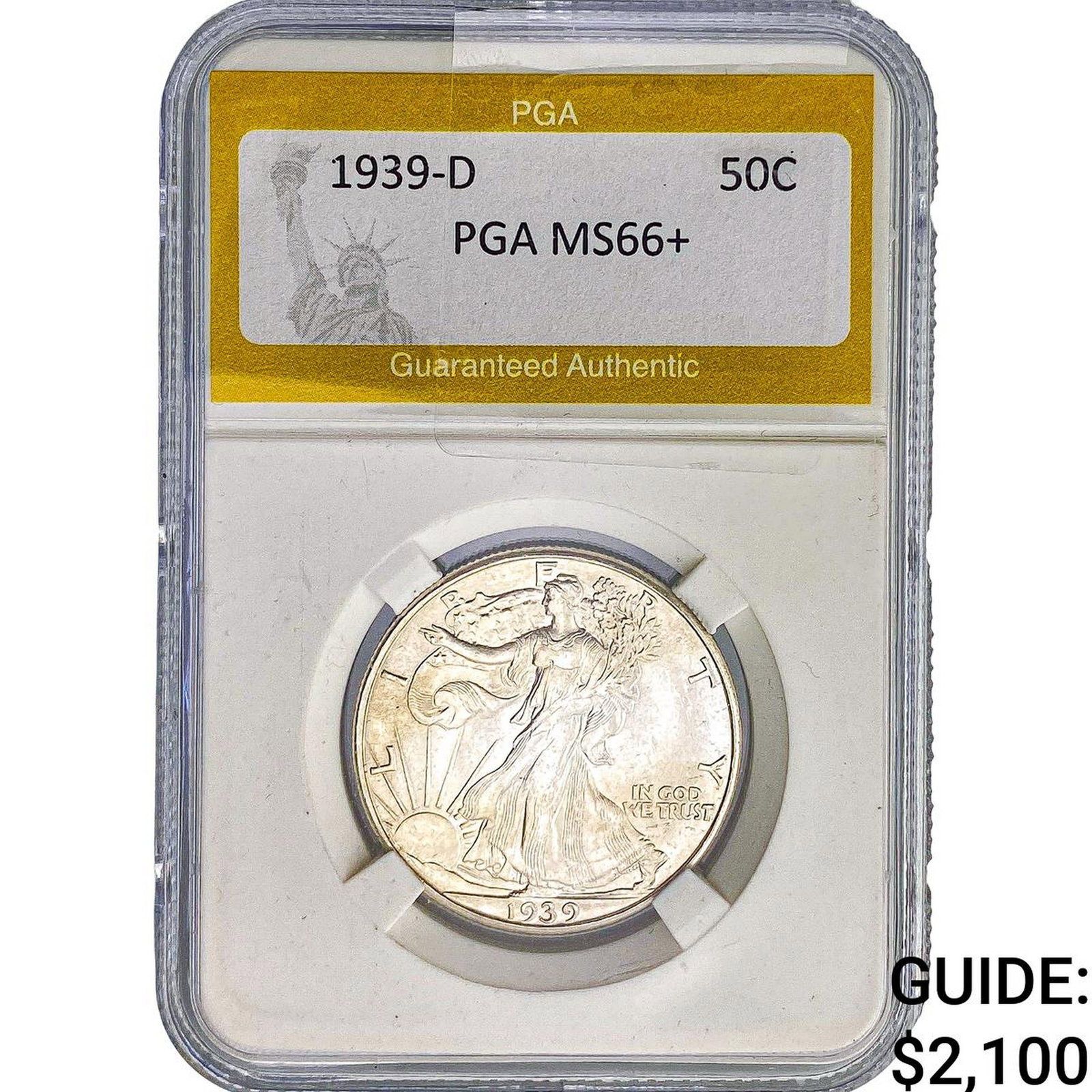 1939-D Walking Liberty Half Dollar PGA MS66+: 1939-D Walking Liberty Half Dollar PGA MS66+