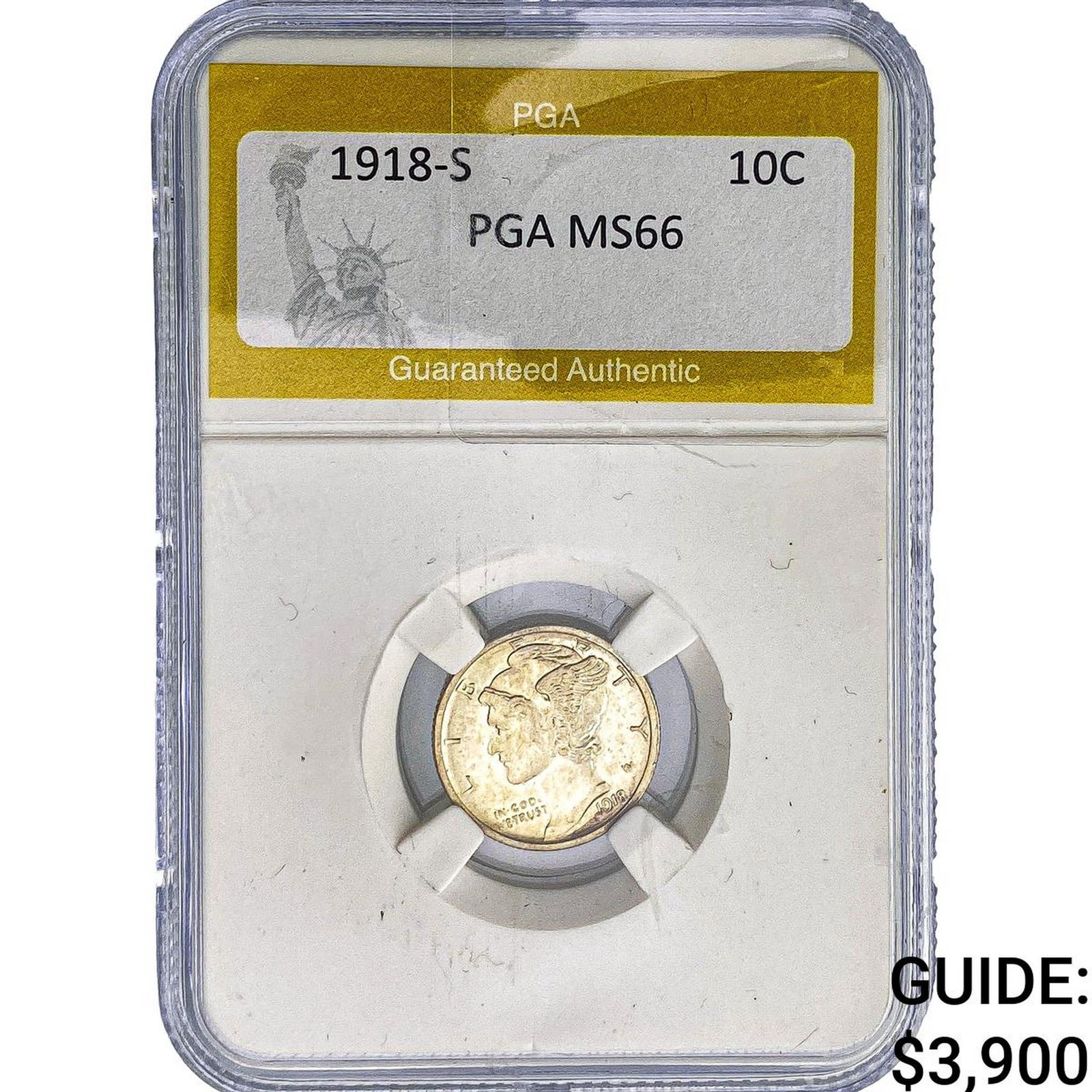 1918-S Mercury Silver Dime PGA MS66: 1918-S Mercury Silver Dime PGA MS66