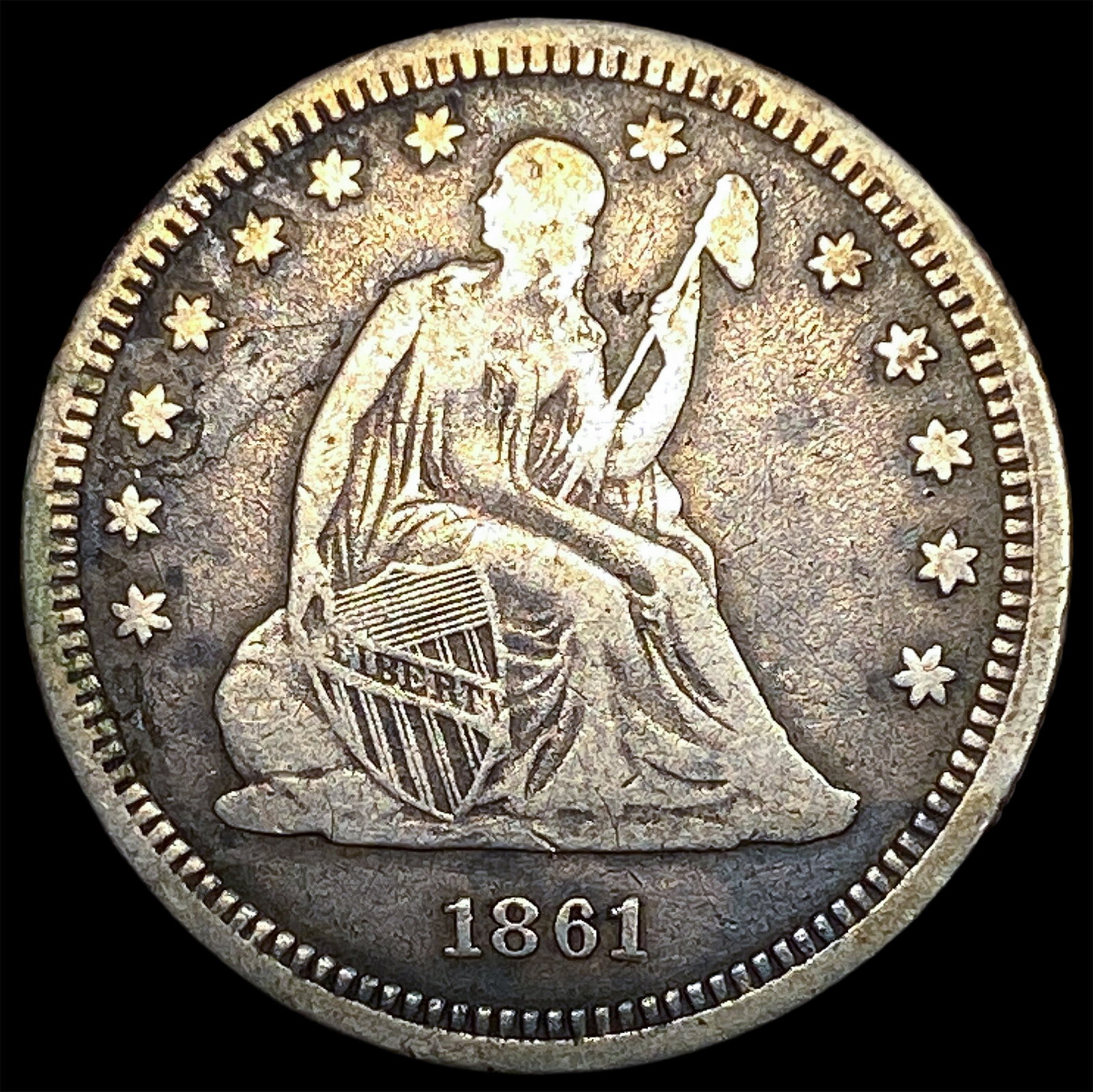 1861 Seated Liberty Quarter LIGHTLY CIRCULATED: 1861 Seated Liberty Quarter LIGHTLY CIRCULATED