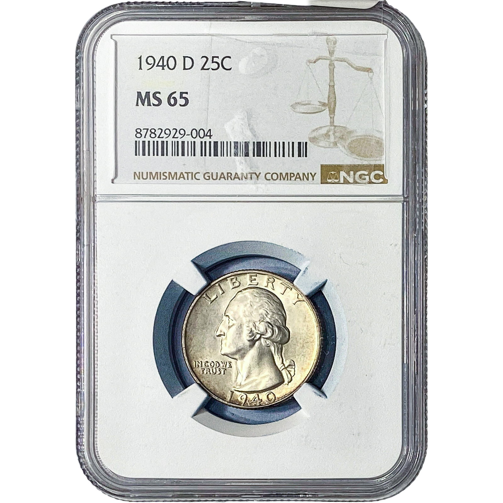 1940-D Washington Silver Quarter NGC MS65: 1940-D Washington Silver Quarter NGC MS65