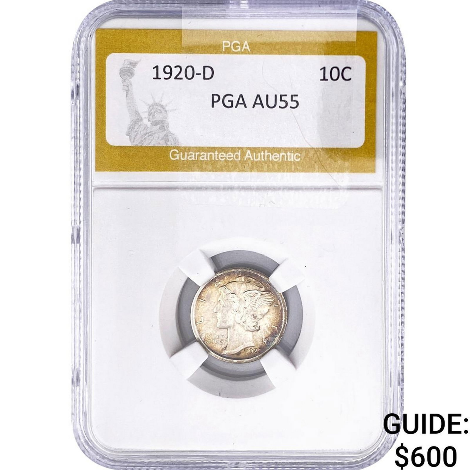 1920-D Mercury Silver Dime PGA AU55: 1920-D Mercury Silver Dime PGA AU55