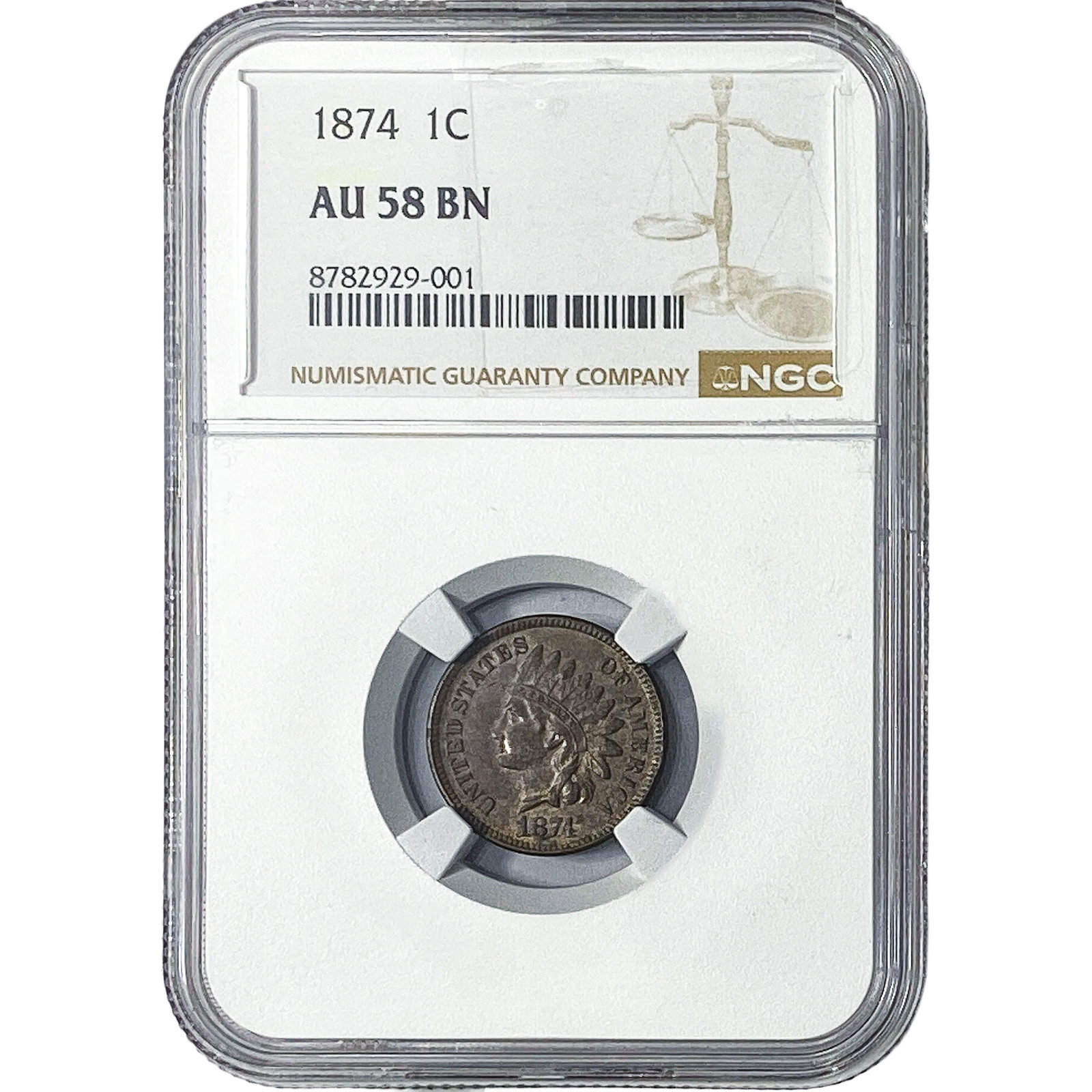 1874 Indian Head Cent NGC AU58 BN: 1874 Indian Head Cent NGC AU58 BN