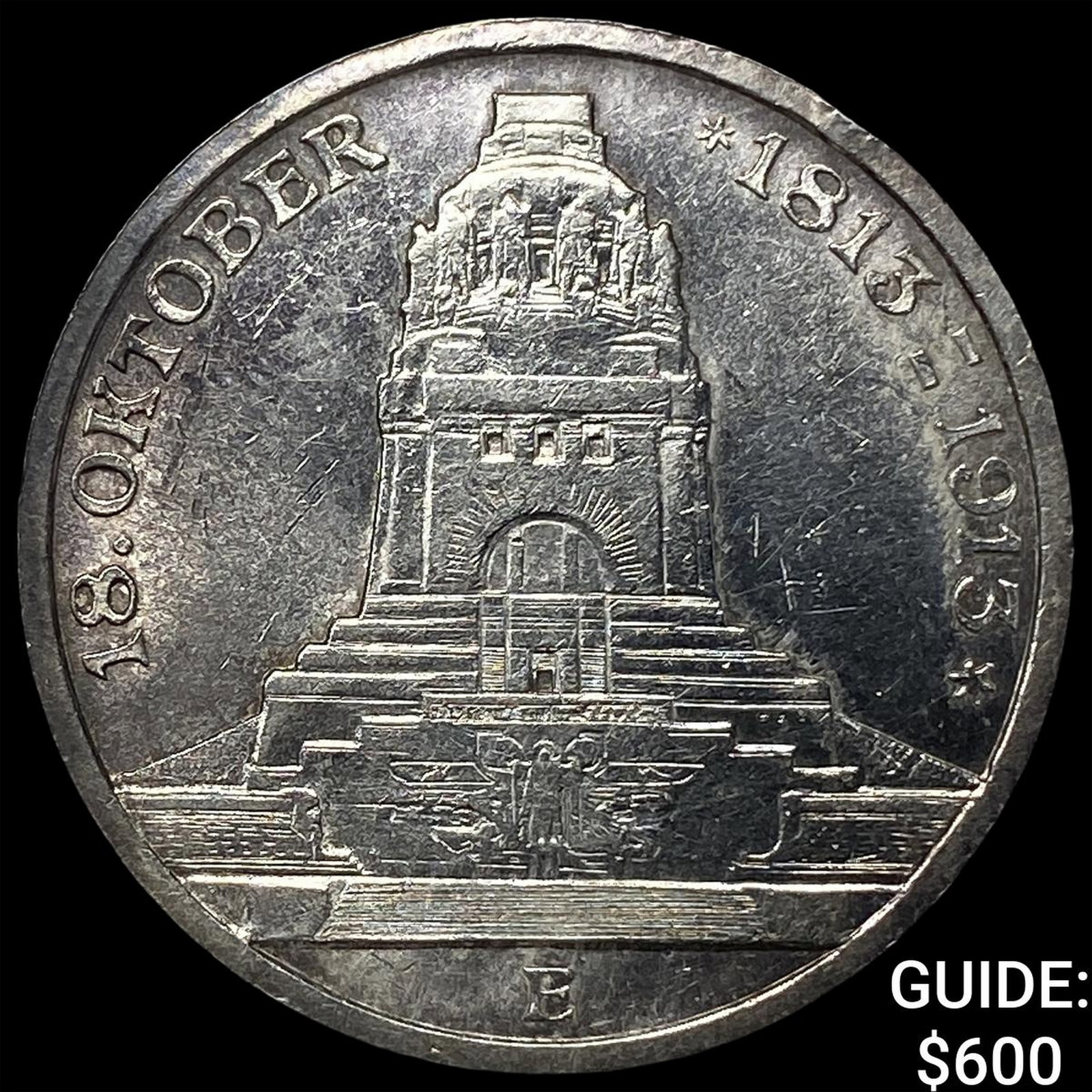 1913E Germany Silver 3 Mark 100th Anni. Leipzig: 1913E Germany Silver 3 Mark 100th Anni. Leipzig