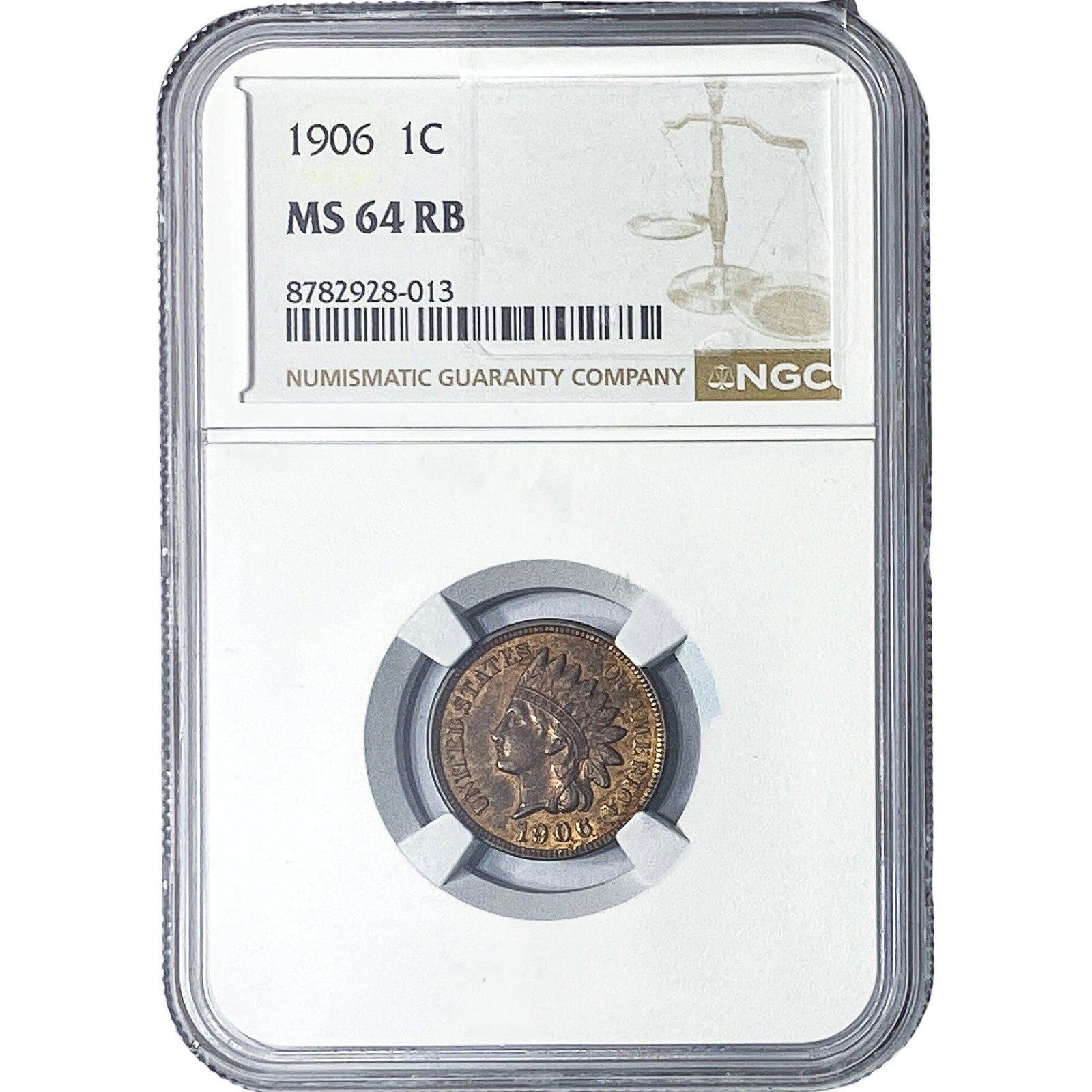 1906 Indian Head Cent NGC MS64 RB: 1906 Indian Head Cent NGC MS64 RB