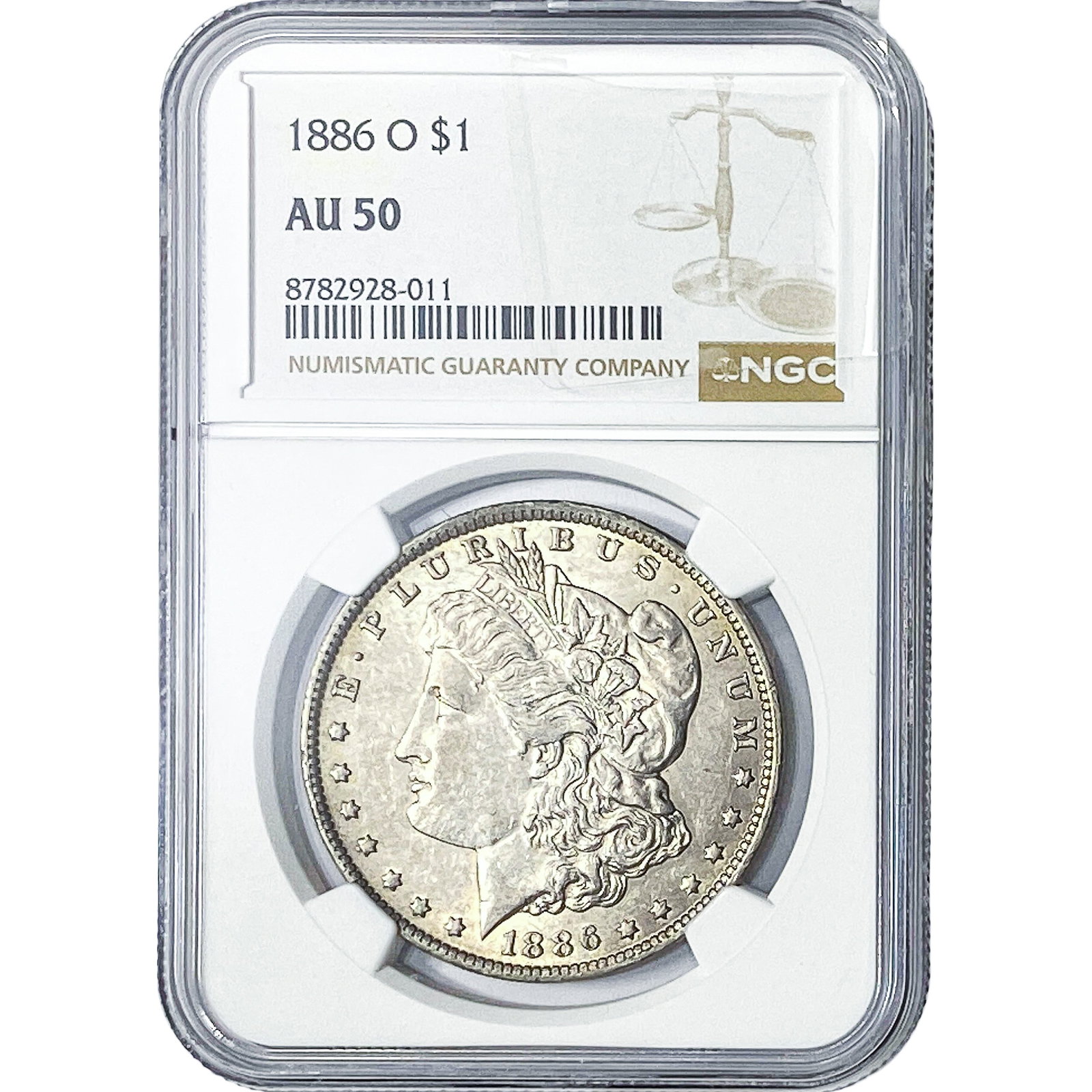 1886-O Morgan Silver Dollar NGC AU50: 1886-O Morgan Silver Dollar NGC AU50