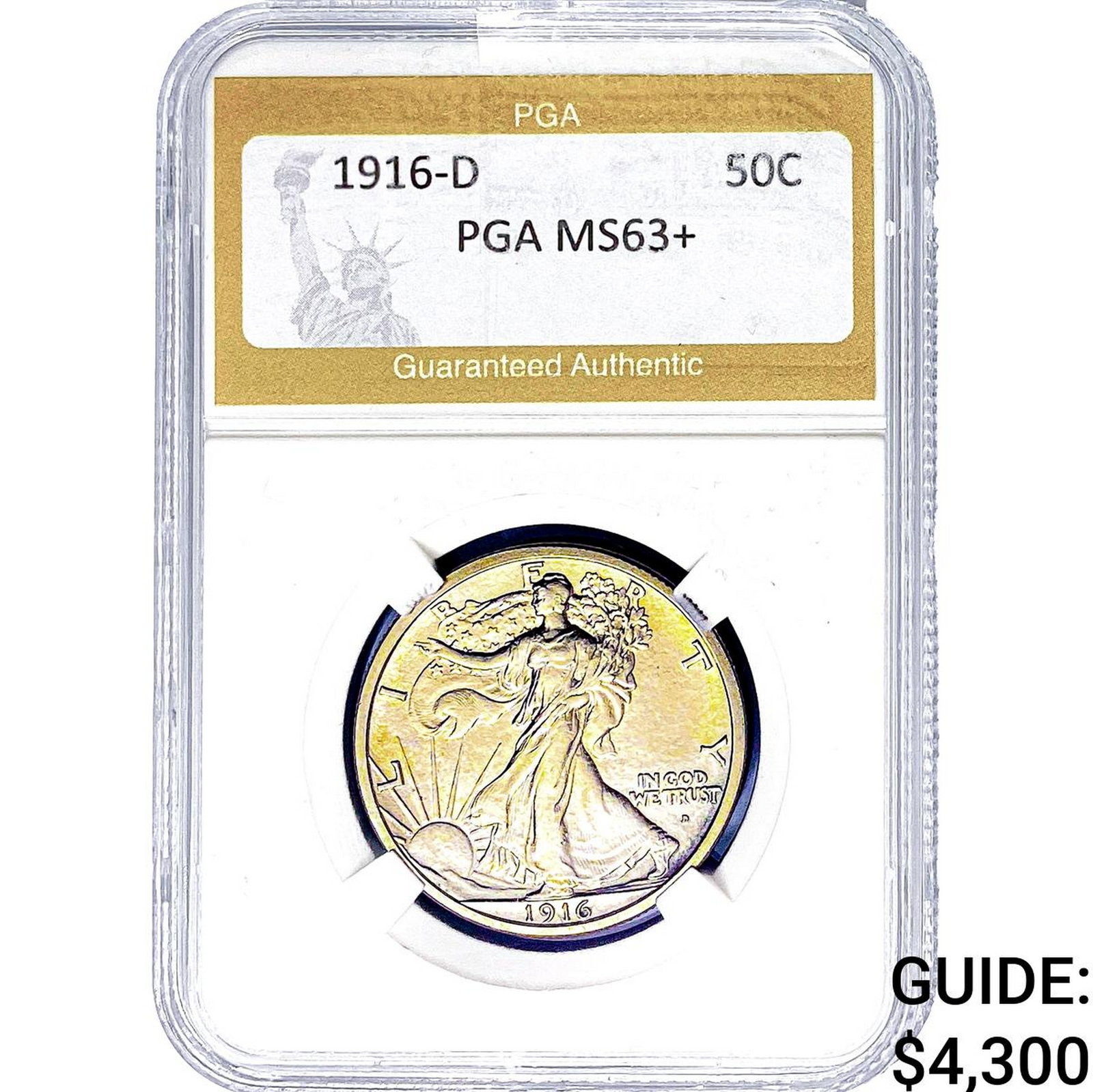 1916-D Walking Liberty Half Dollar PGA MS63+: 1916-D Walking Liberty Half Dollar PGA MS63+