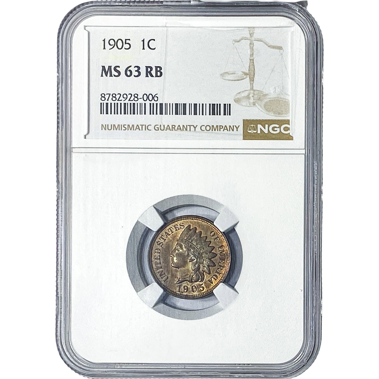 1905 Indian Head Cent NGC MS63 RB: 1905 Indian Head Cent NGC MS63 RB