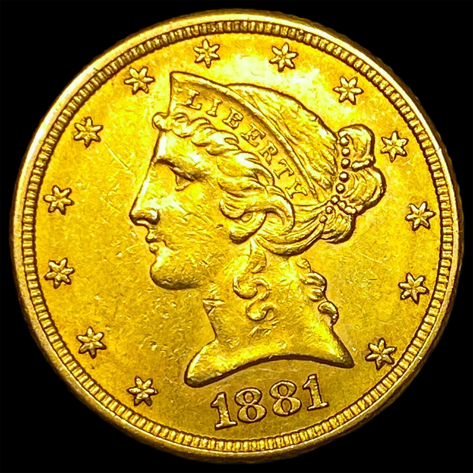 1881 Gold $5 Liberty Head Half Eagle CLOSELY UNCIRCULATED: 1881 Gold $5 Liberty Head Half Eagle CLOSELY UNCIRCULATED