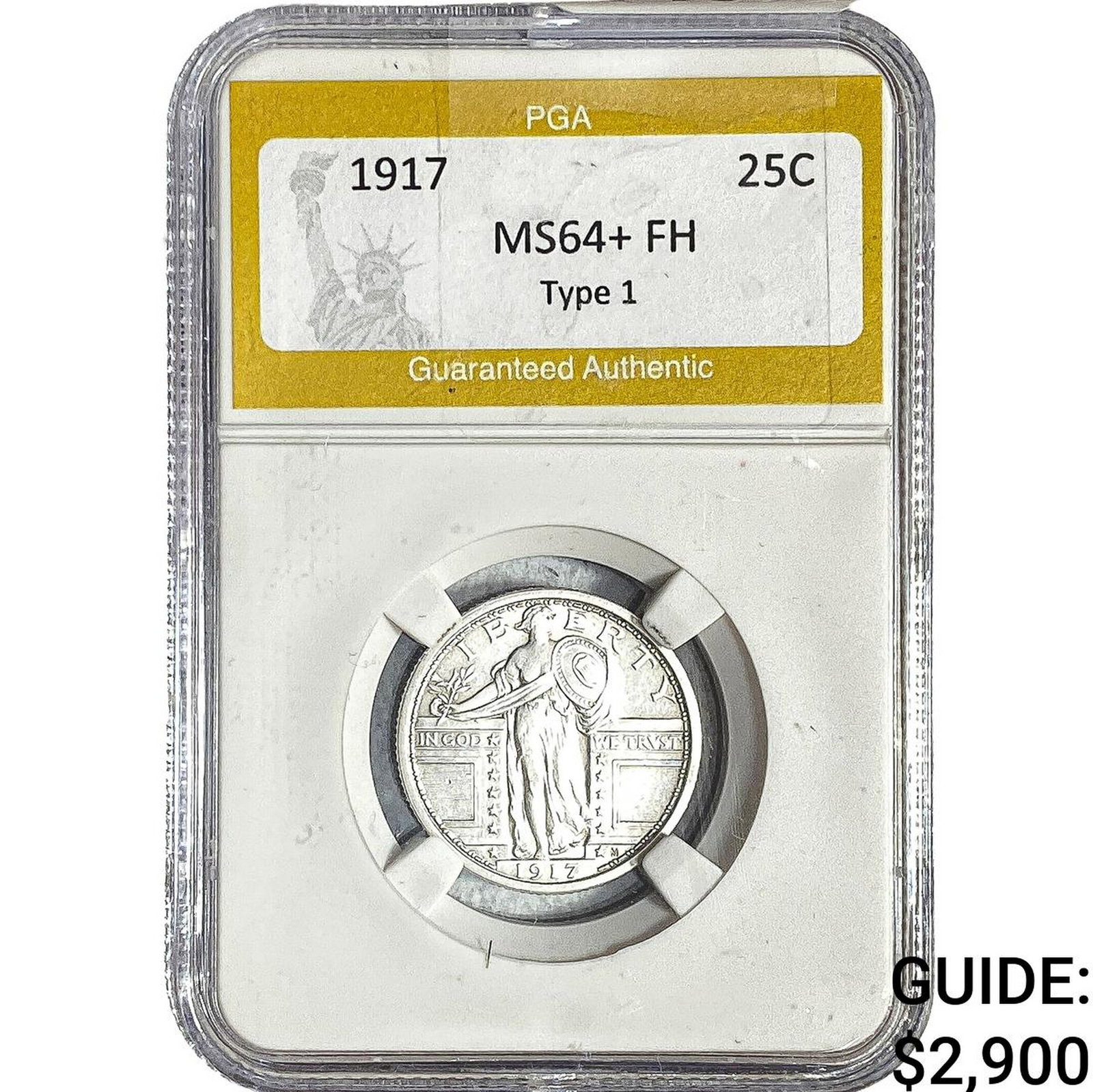 1917 Standing Liberty Quarter PGA MS64+ FH Type 1: 1917 Standing Liberty Quarter PGA MS64+ FH Type 1