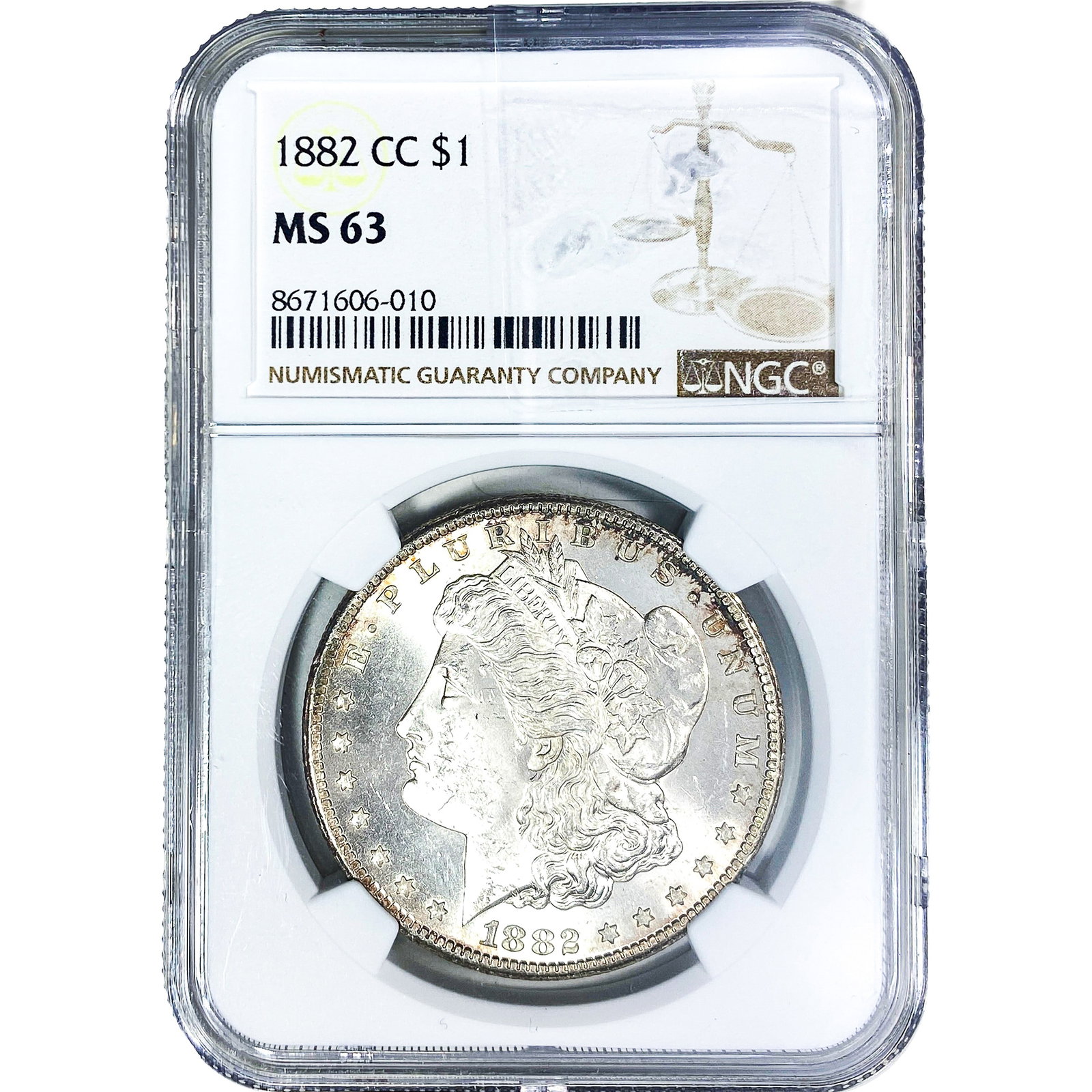 1882-CC Morgan Silver Dollar NGC MS63: 1882-CC Morgan Silver Dollar NGC MS63