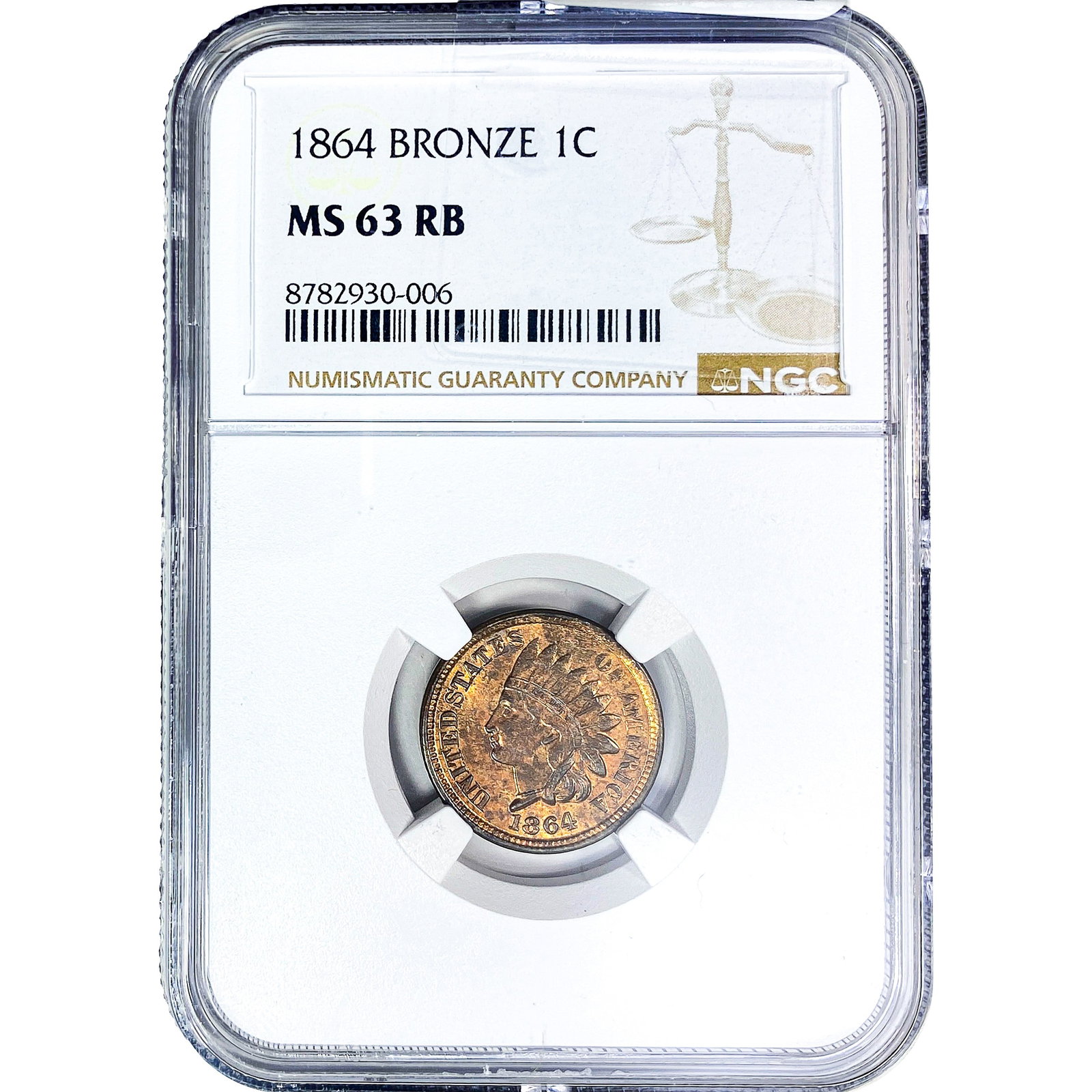 1864 Indian Head Cent NGC MS63 RB: 1864 Indian Head Cent NGC MS63 RB