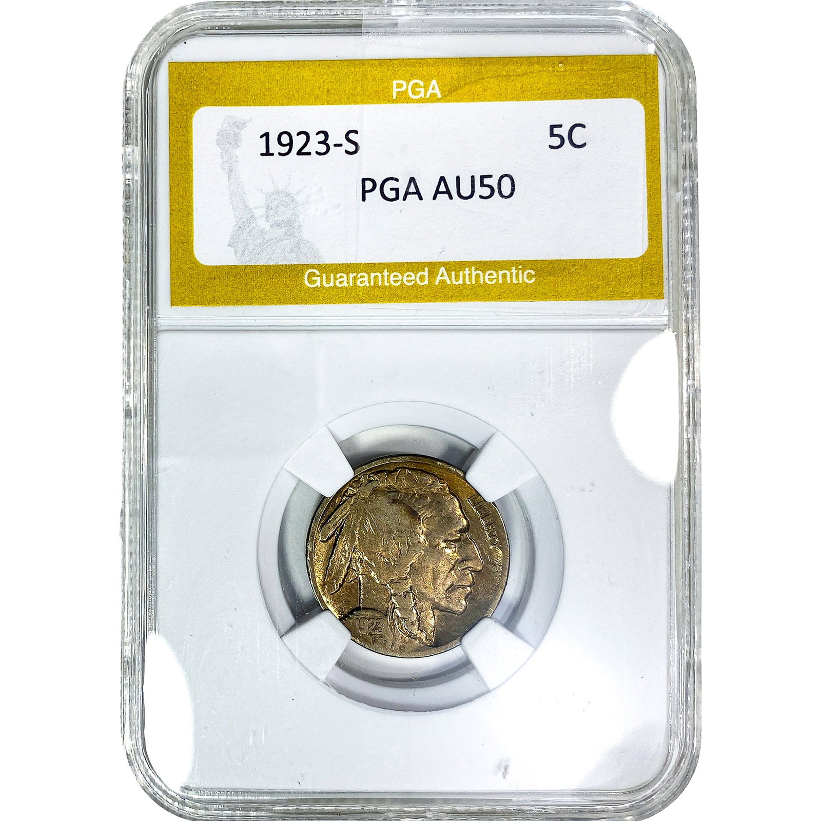 1923-S Buffalo Nickel PGA AU50: 1923-S Buffalo Nickel PGA AU50