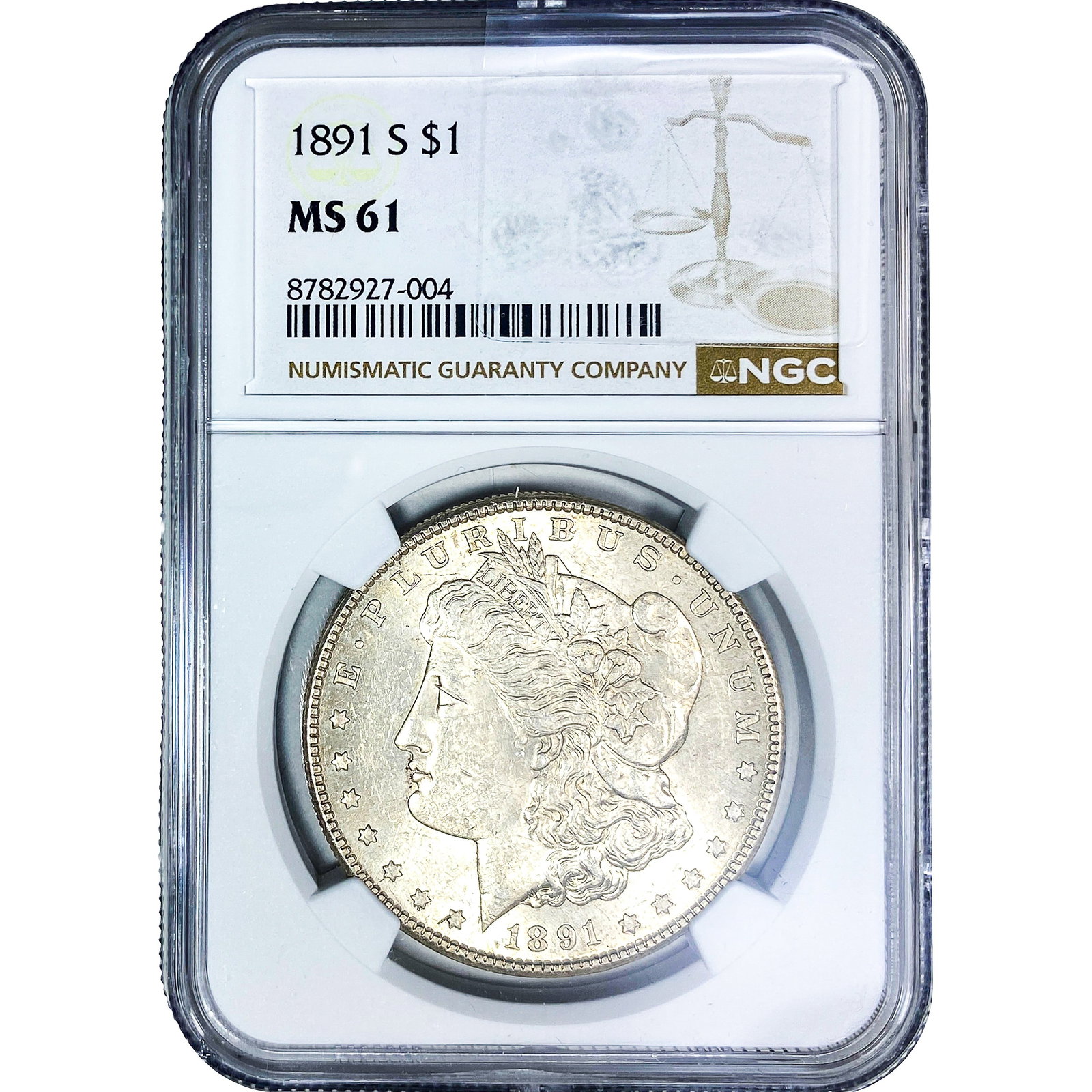 1891-S Morgan Silver Dollar NGC MS61: 1891-S Morgan Silver Dollar NGC MS61