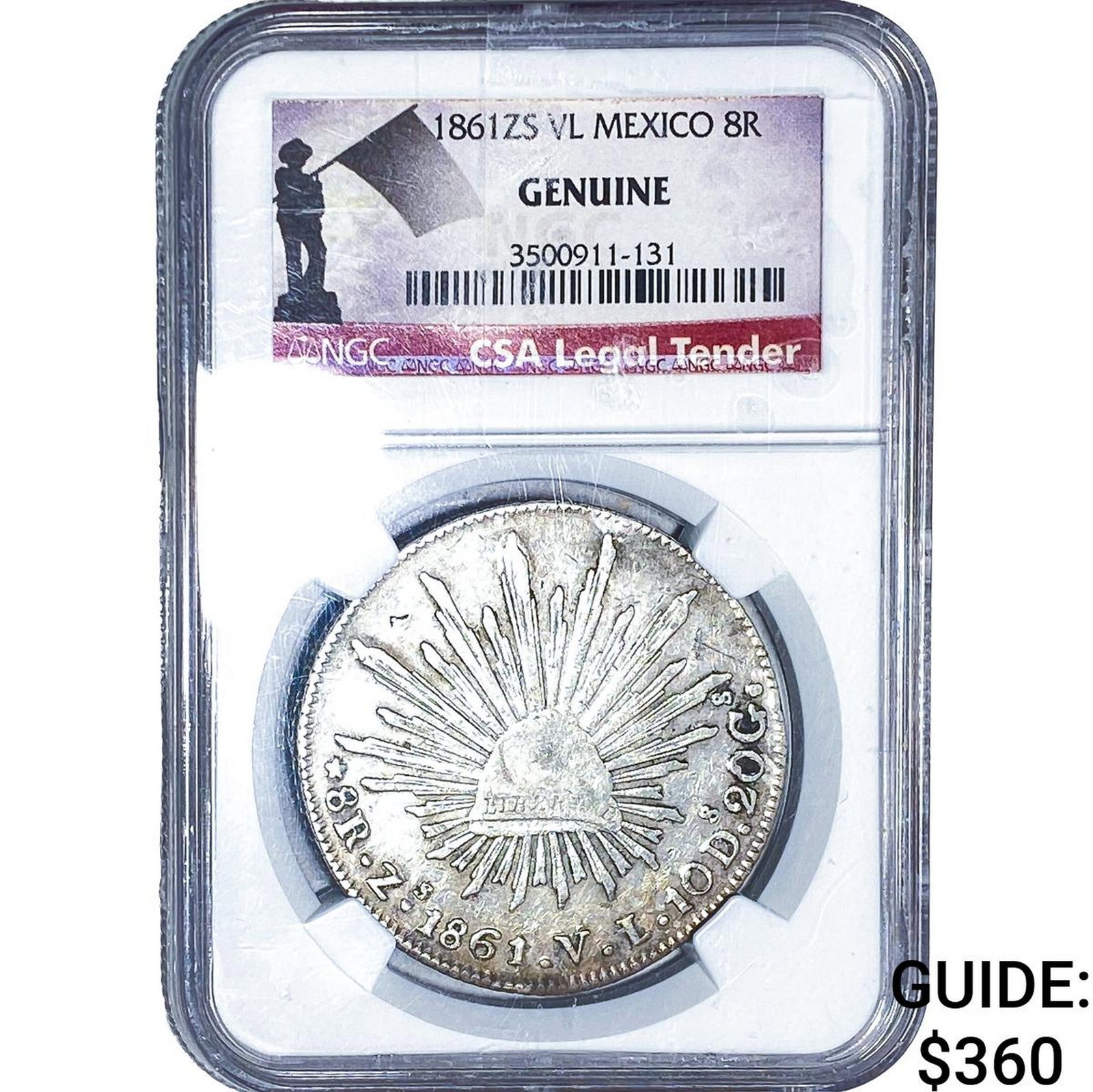 1861ZS VL Mexico Silver 8 Reales NGC Genuine: 1861ZS VL Mexico Silver 8 Reales NGC Genuine