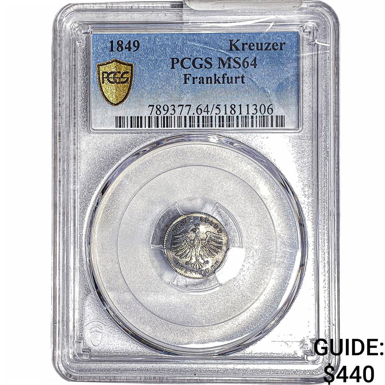 1849 Frankfurt 1 Silver Kreuzer PCGS MS64: 1849 Frankfurt 1 Silver Kreuzer PCGS MS64