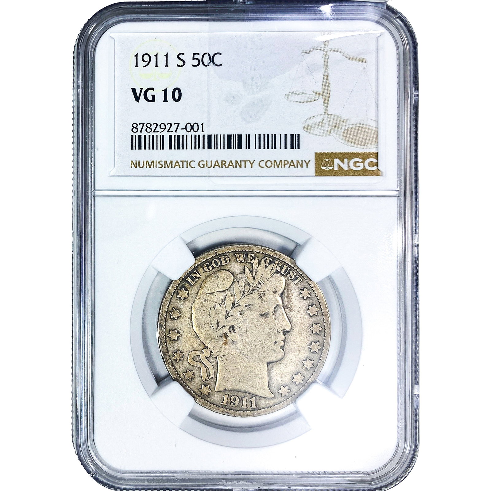 1911-S Barber Half Dollar NGC VG10: 1911-S Barber Half Dollar NGC VG10