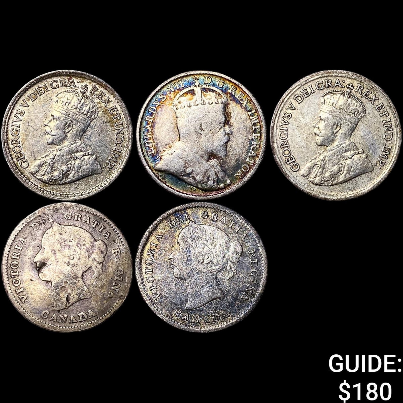 [5 Coins] 1886-1920 Canada Silver 5 Cents: [5 Coins] 1886-1920 Canada Silver 5 Cents