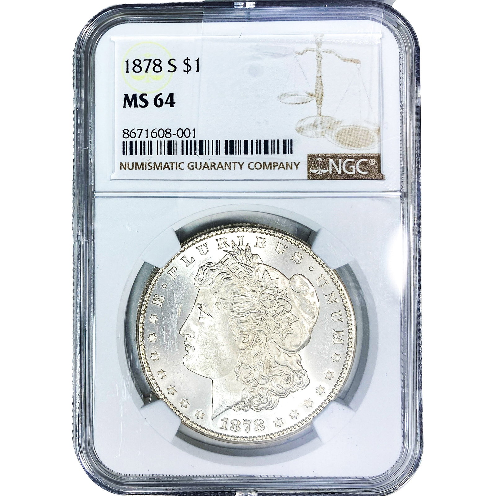 1878-S Morgan Silver Dollar NGC MS64: 1878-S Morgan Silver Dollar NGC MS64