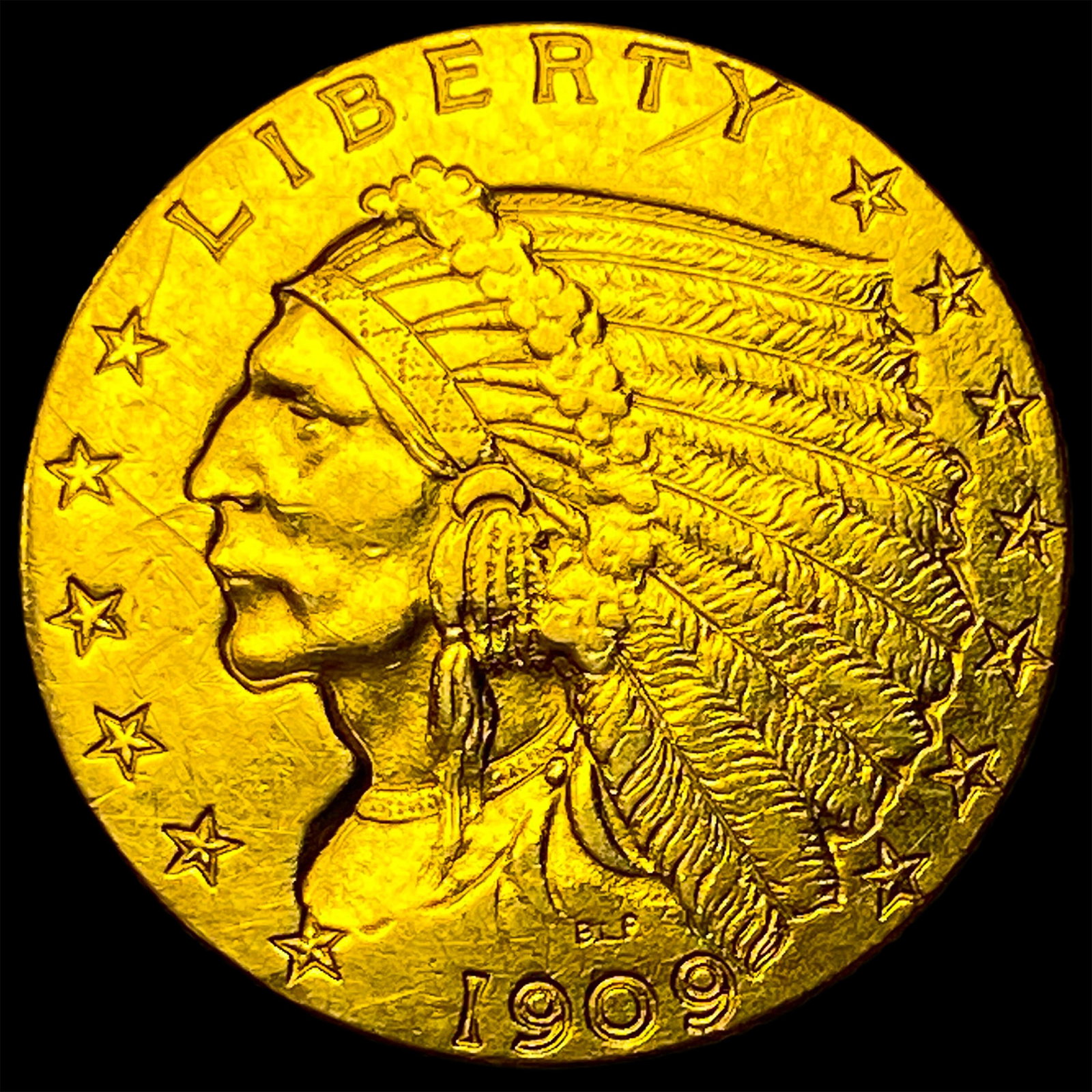 1909 Indian Head Gold $2.5 Quarter Eagle CLOSELY UNCIRCULATED: 1909 Indian Head Gold $2.5 Quarter Eagle CLOSELY UNCIRCULATED