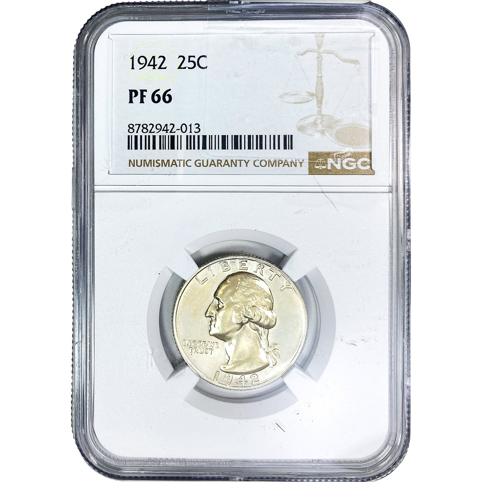 1942 Washington Silver Quarter NGC PF66: 1942 Washington Silver Quarter NGC PF66