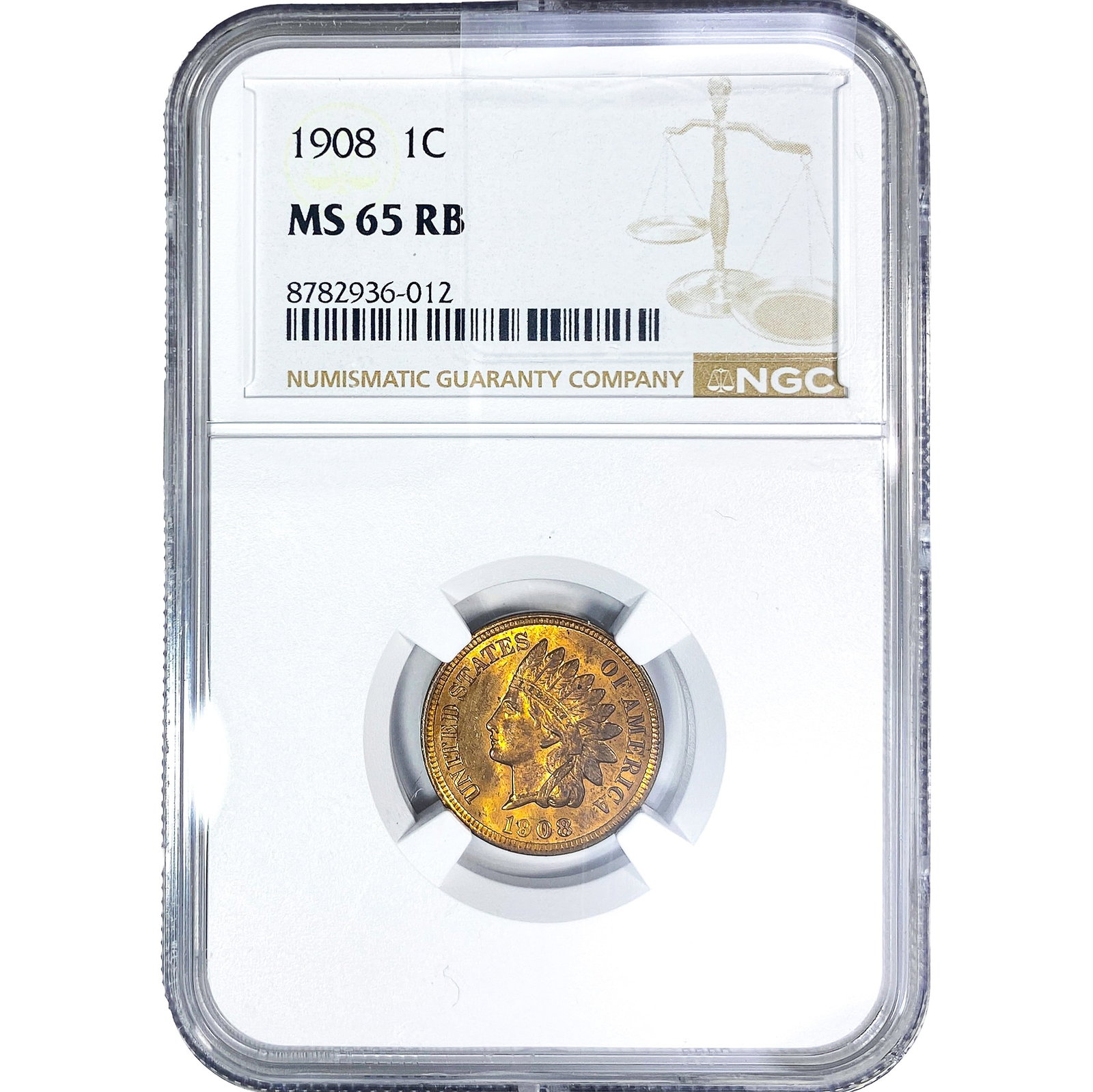 1908 Indian Head Cent NGC MS65 RB: 1908 Indian Head Cent NGC MS65 RB