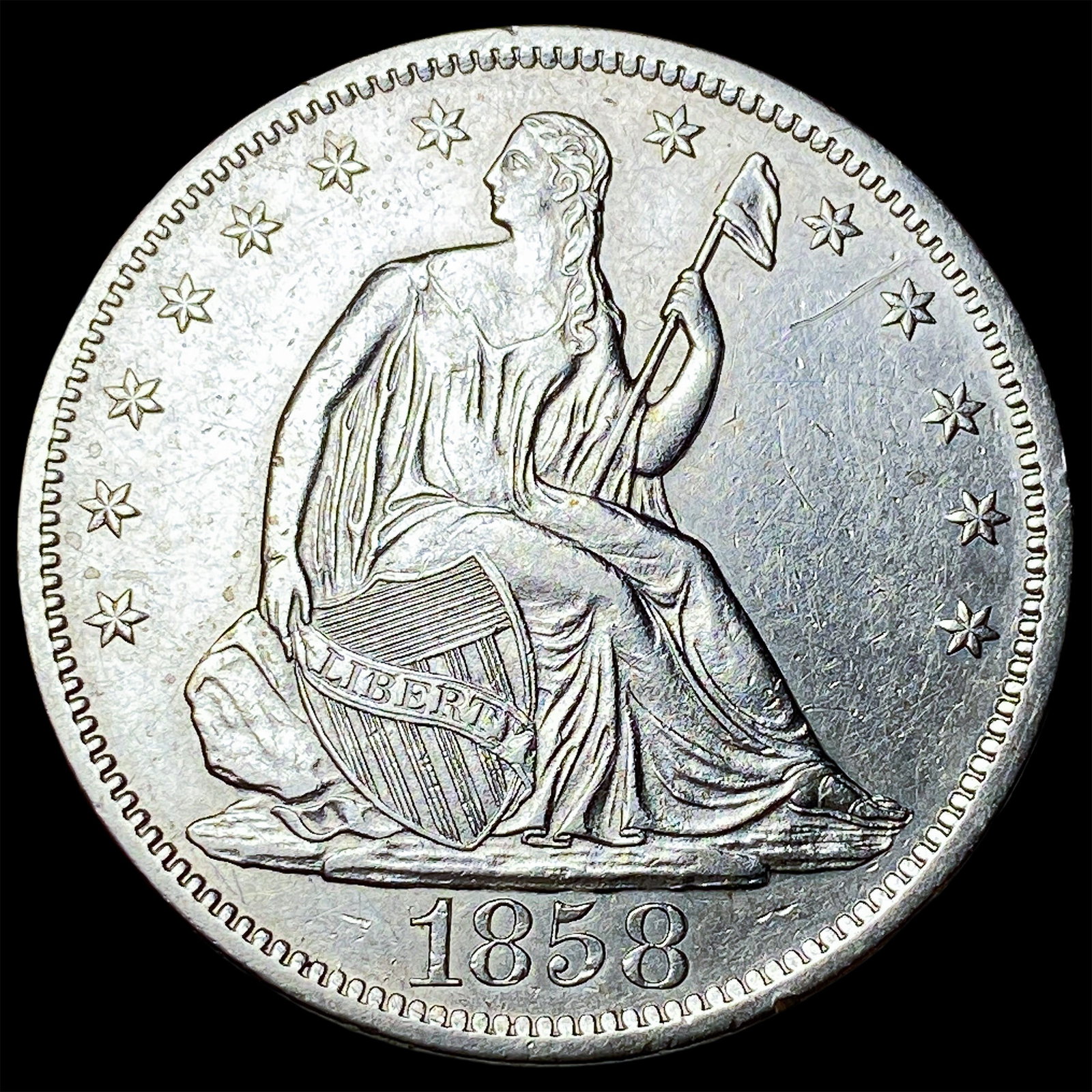 1858-S Silver Half Dollar CLOSELY UNCIRCULATED: 1858-S Silver Half Dollar CLOSELY UNCIRCULATED