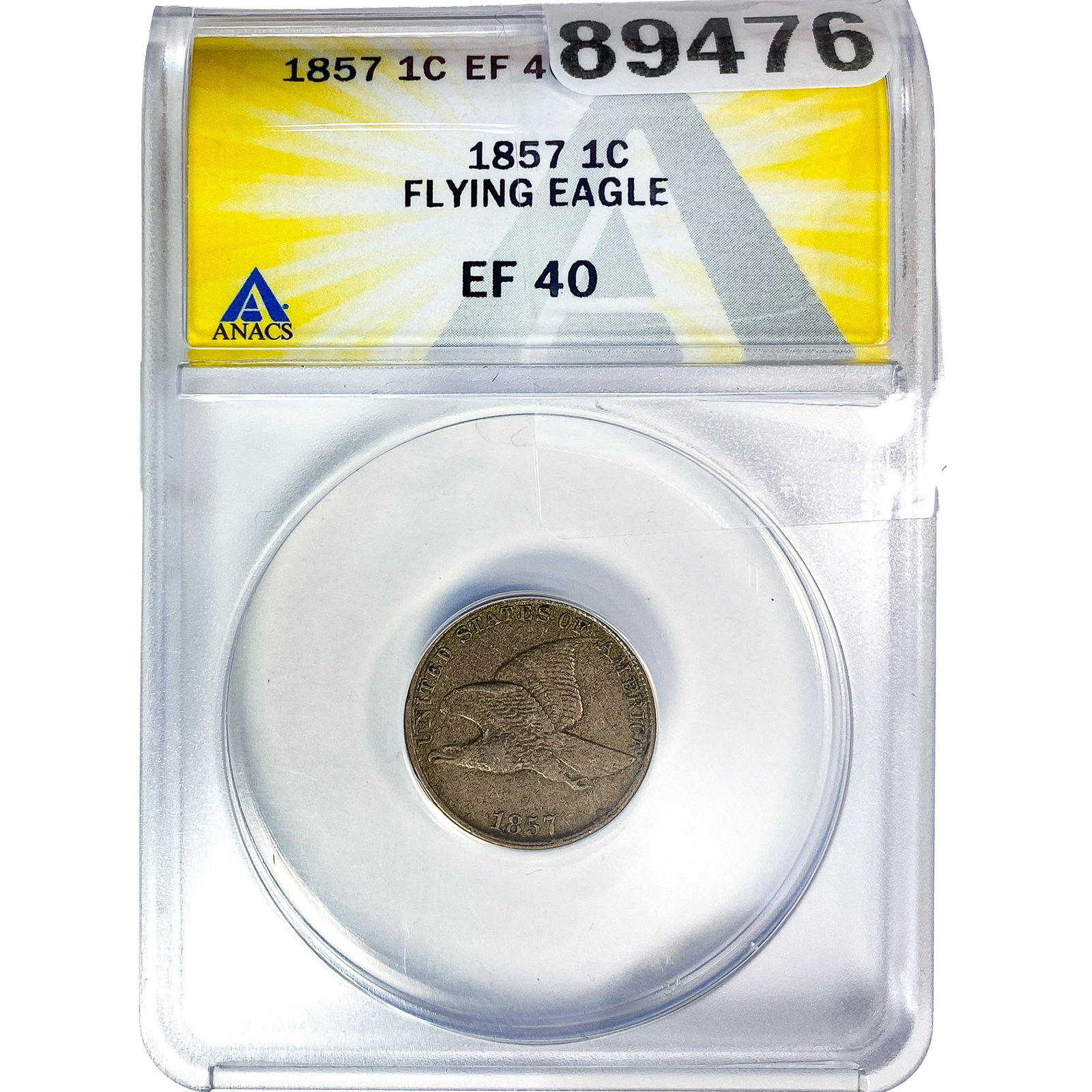 1857 Flying Eagle Cent ANACS EF40: 1857 Flying Eagle Cent ANACS EF40