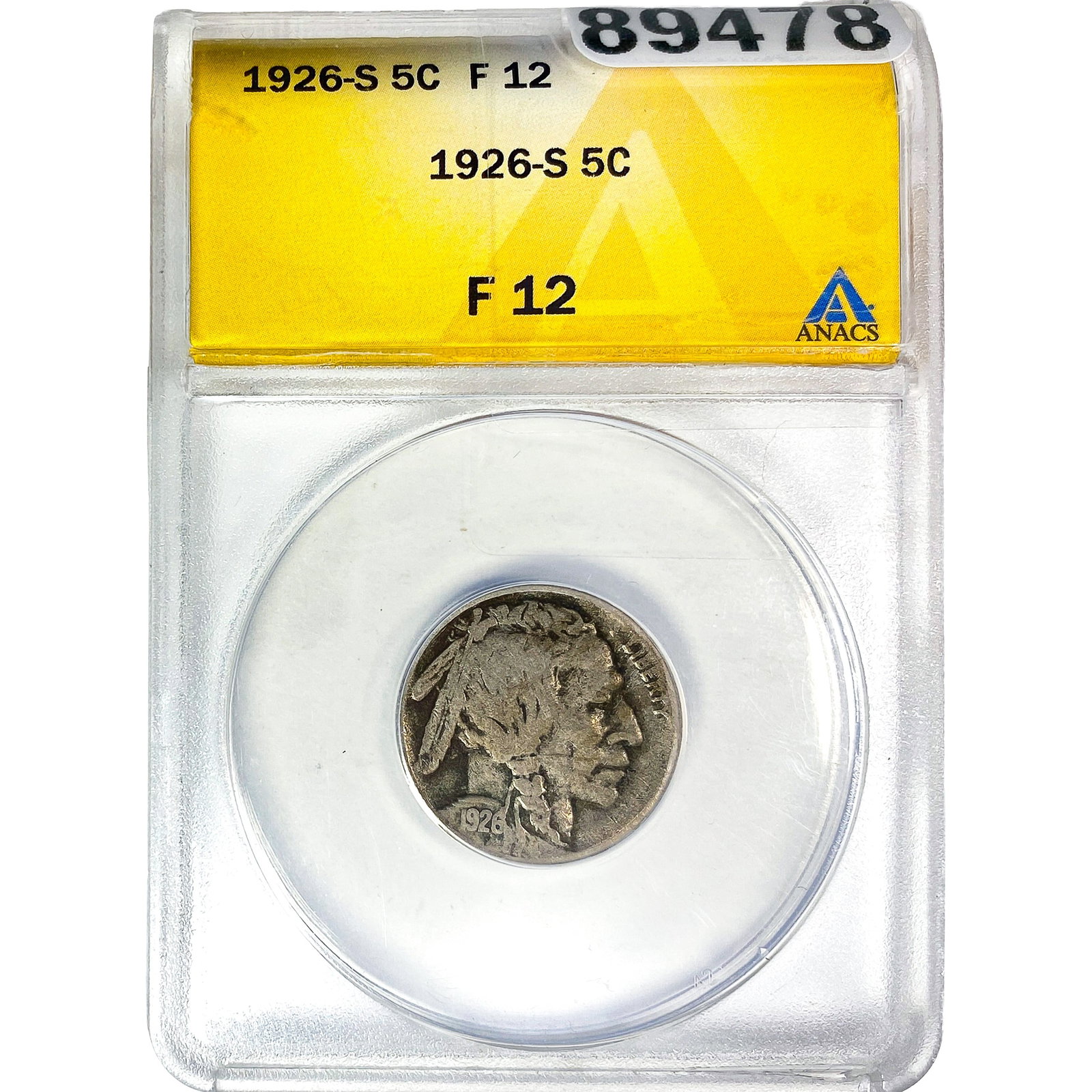 1926-S Buffalo Nickel ANACS F12: 1926-S Buffalo Nickel ANACS F12