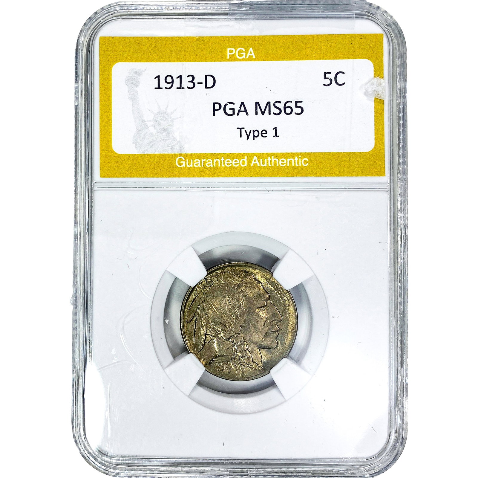 1913-D Buffalo Nickel PGA MS65 Type 1: 1913-D Buffalo Nickel PGA MS65 Type 1