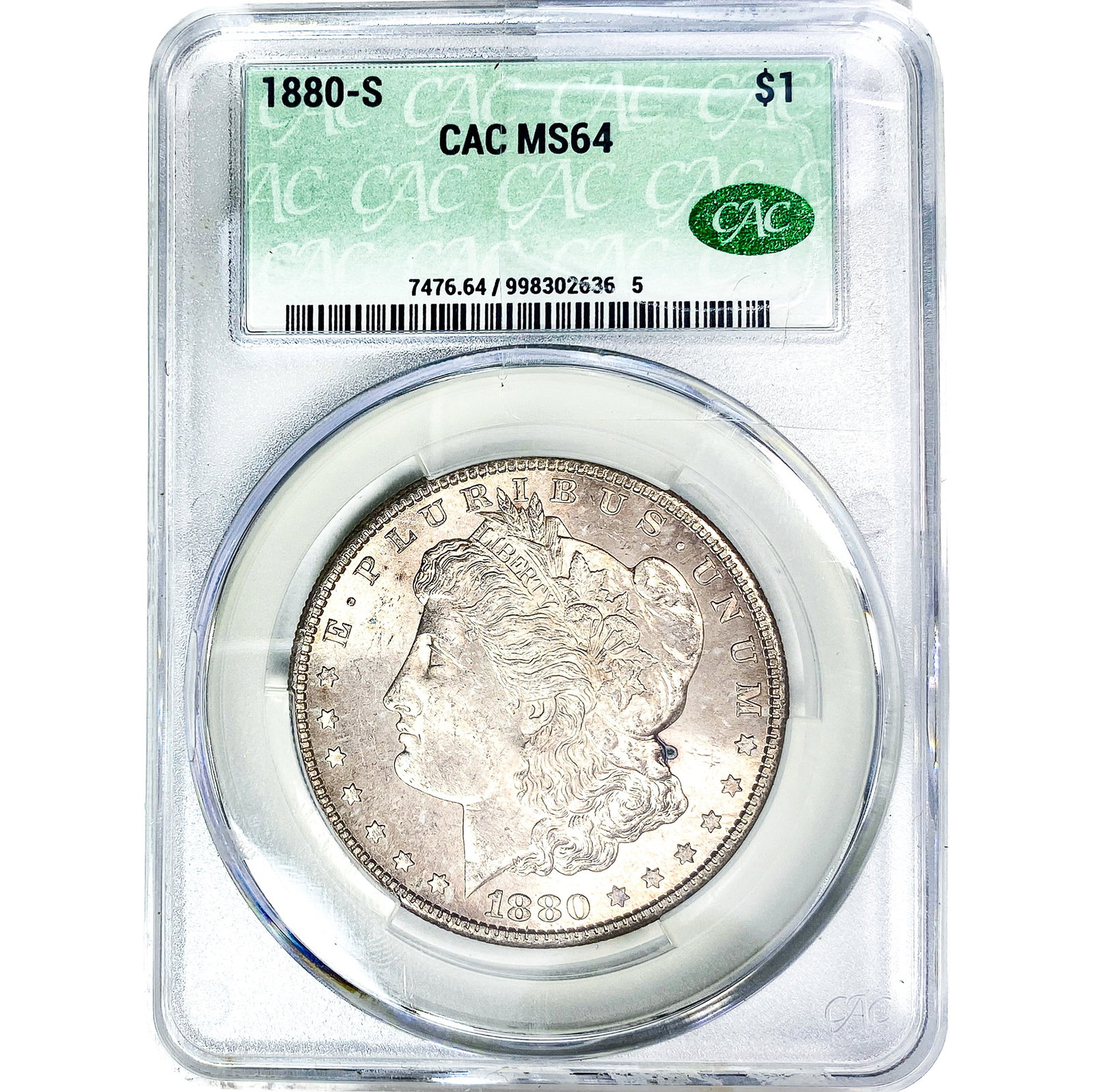 1880-S Morgan Silver Dollar CAC MS64: 1880-S Morgan Silver Dollar CAC MS64