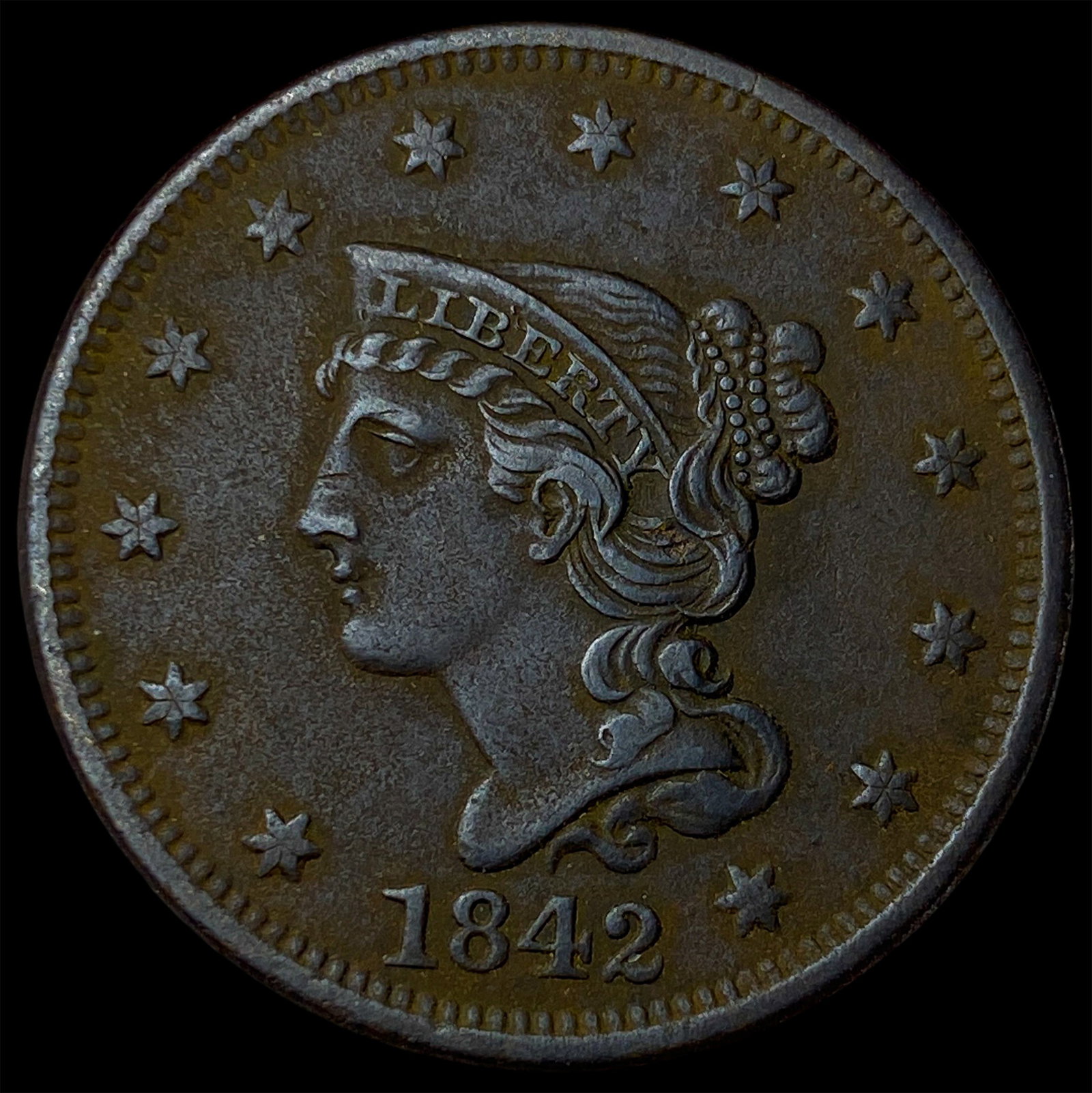 1842 Braided Hair Large Cent SUPERB GEM BU: 1842 Braided Hair Large Cent SUPERB GEM BU