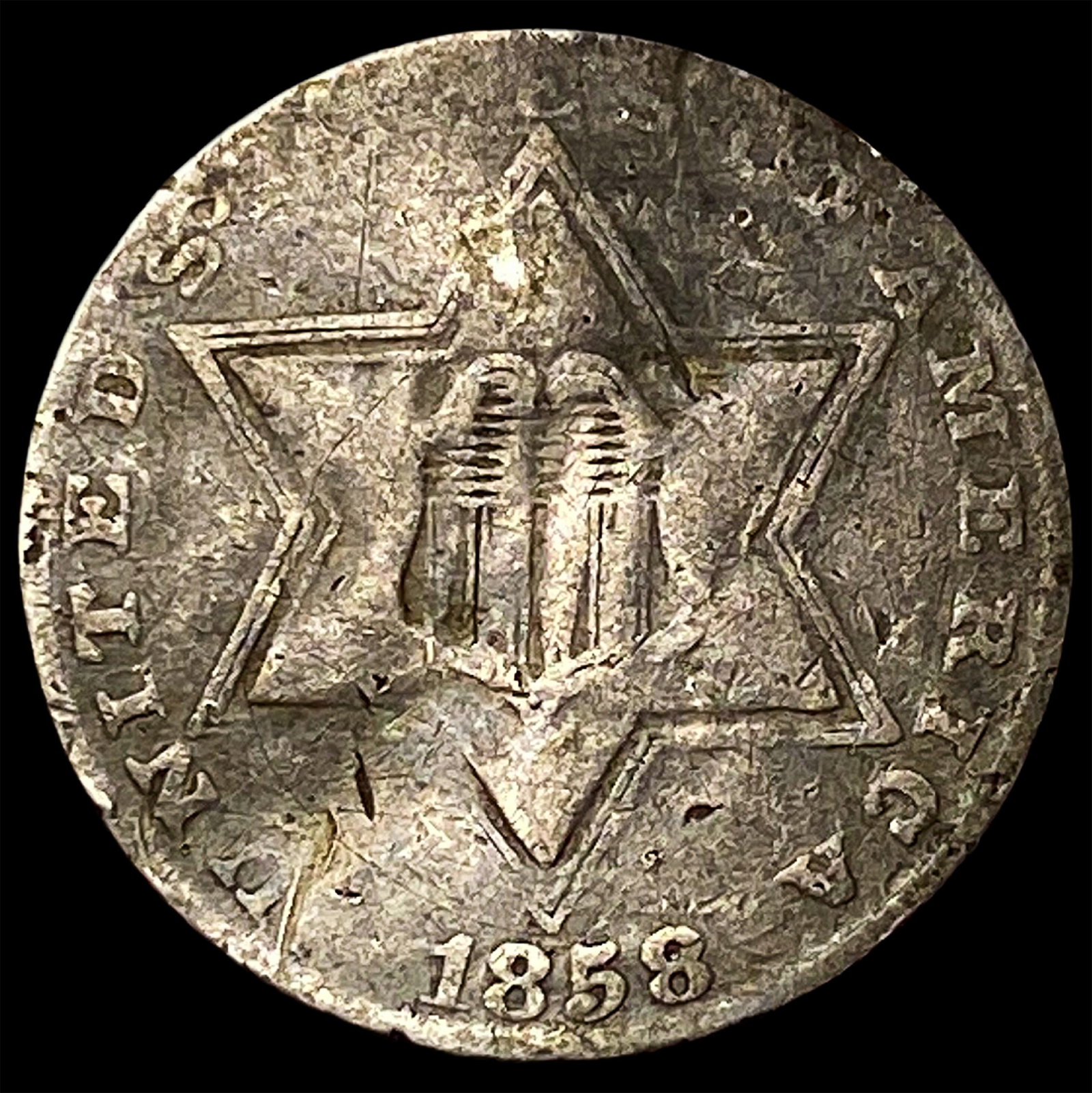 1858 Silver Three-Cent Piece NICELY CIRCULATED: 1858 Silver Three-Cent Piece NICELY CIRCULATED