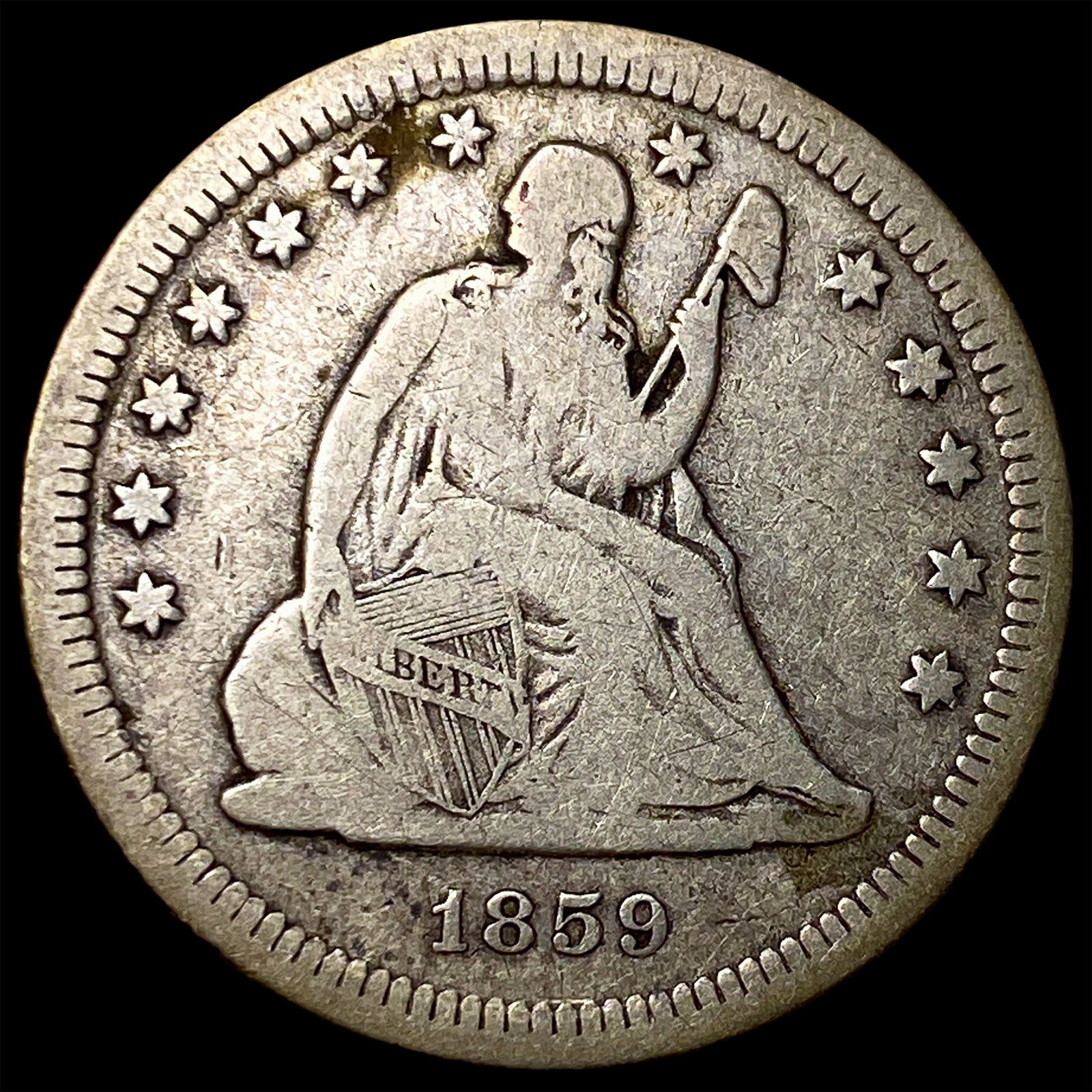 1859-S Silver Seated Liberty Quarter LIGHTLY CIRCULATED: 1859-S Silver Seated Liberty Quarter LIGHTLY CIRCULATED