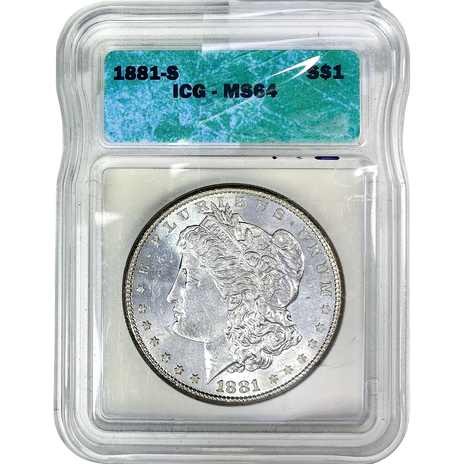 1881-S Morgan Silver Dollar ICG MS64: 1881-S Morgan Silver Dollar ICG MS64