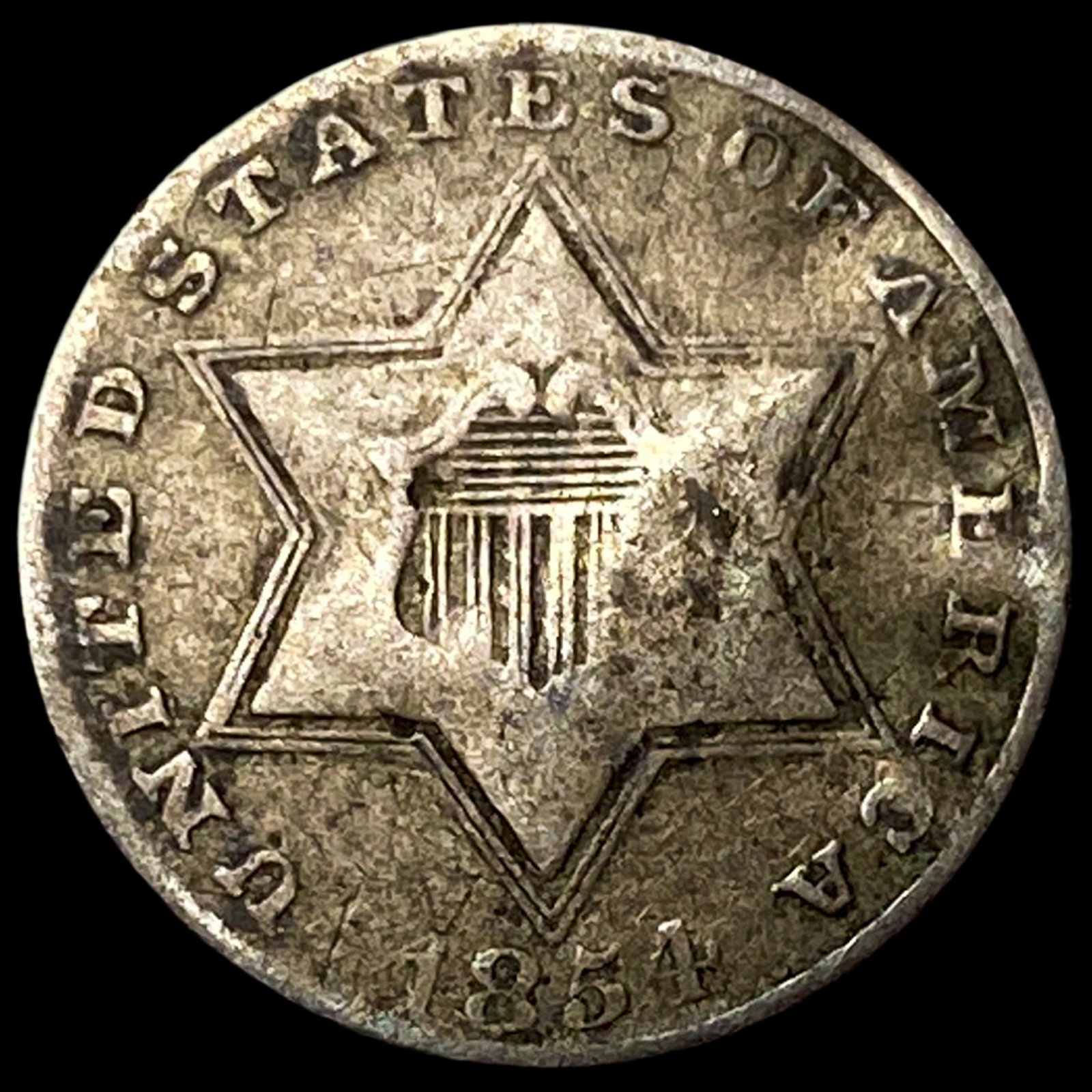 1854 Silver Three-Cent Piece NICELY CIRCULATED: 1854 Silver Three-Cent Piece NICELY CIRCULATED