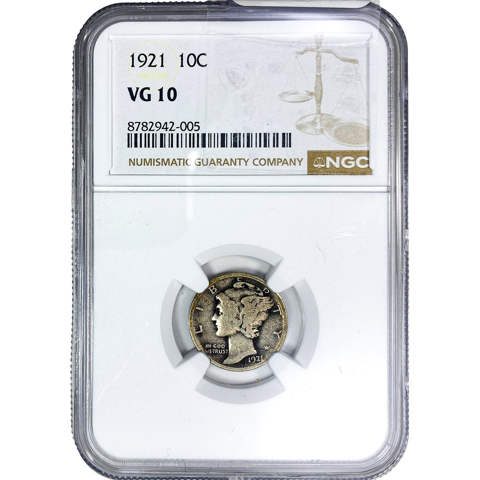 1921 Mercury Silver Dime NGC VG10: 1921 Mercury Silver Dime NGC VG10